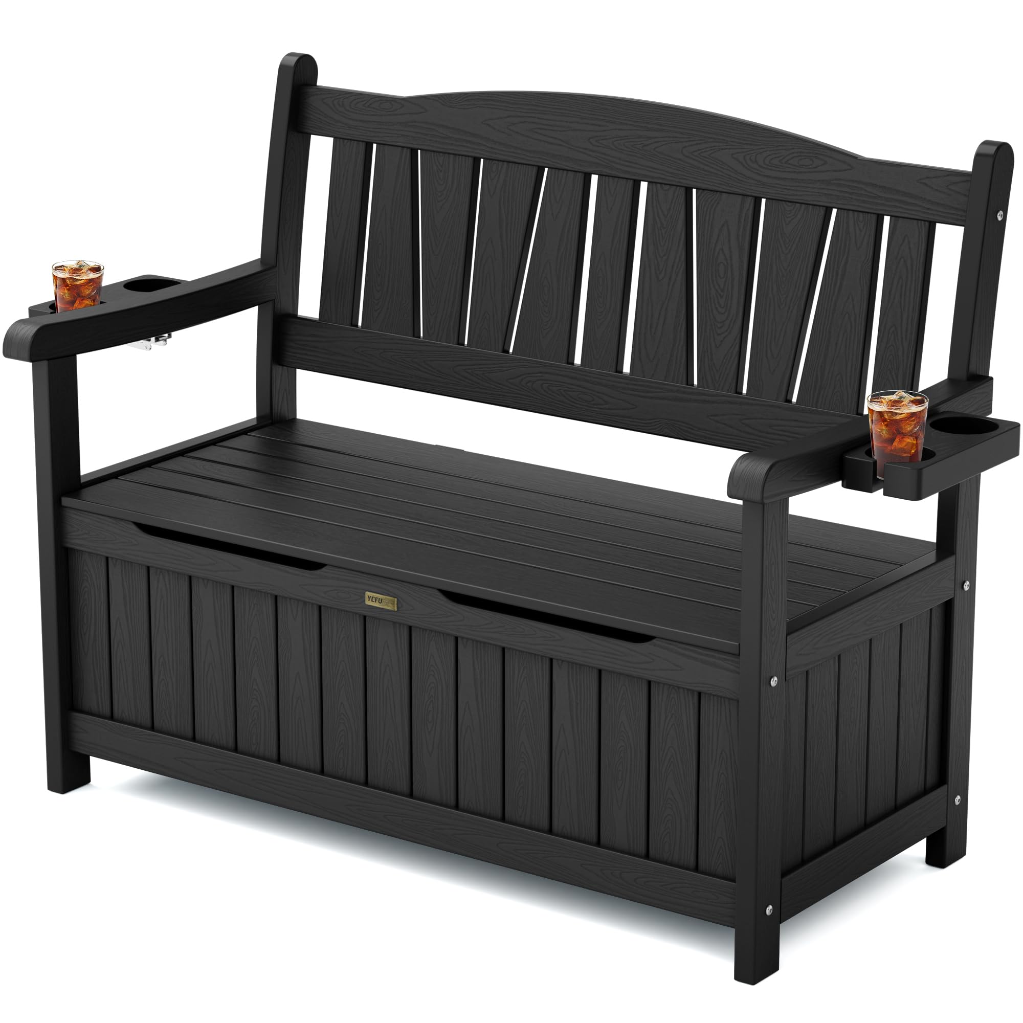 YEFU Outdoor Storage Bench for Patio: Heavy Duty Garden Bench with 96° High Backrest & Oversized Seating - HIPS Weatherproof Patio Bench with Storage