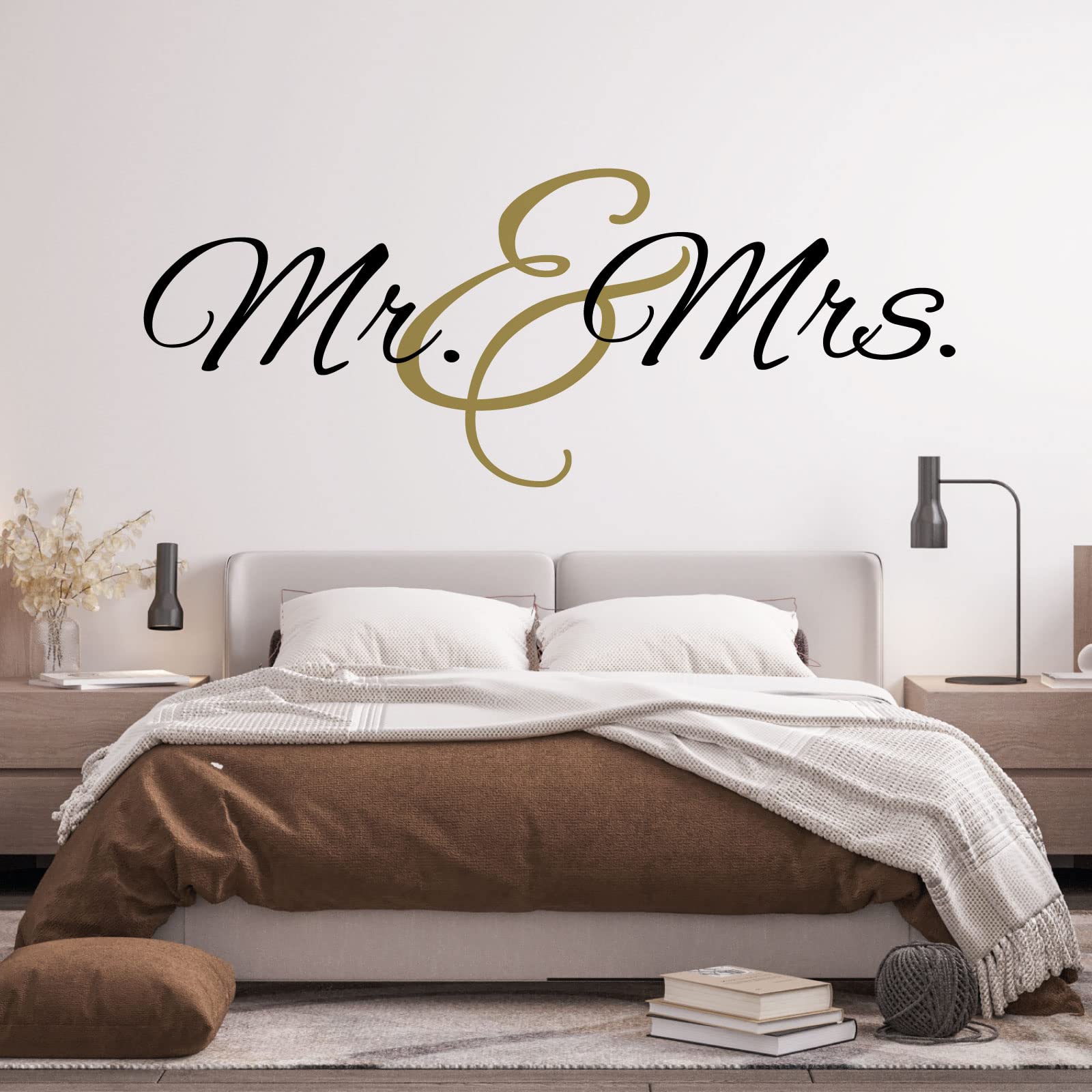 Mr & Mrs Monogramm – Familie Schlafzimmer Wandtattoo (2 Farben) [mittelblau]