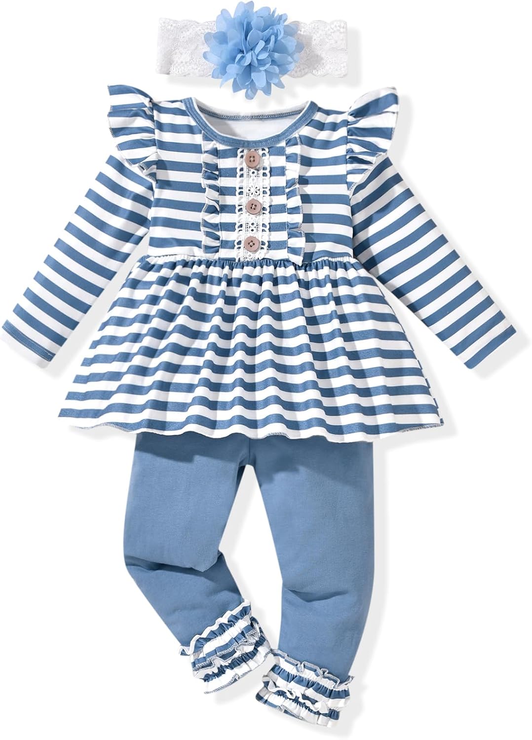 HINTINA Toddler Infant Girl Ruffle long Sleeve Top Pants 2 Piece Outfits Baby Girl Fall Winter Clothes Set