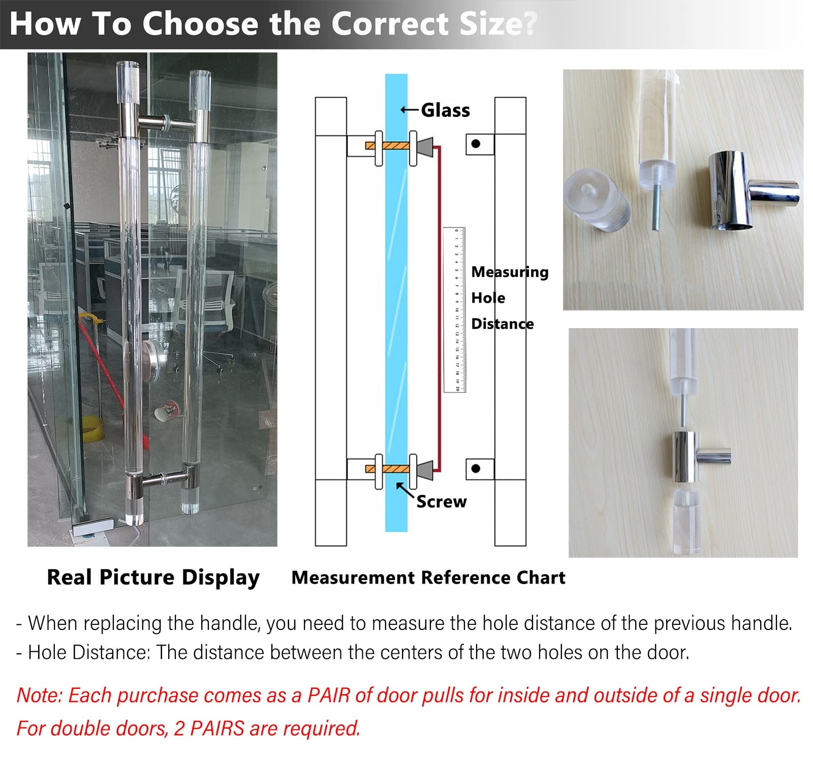 Manija de Acero Inoxidable para Puerta corrediza de Vidrio - Tirador de acrílico Transparente de Doble Cara para Entrada, mamparas de Ducha, herrajes para Puertas Principales - Diseño durade