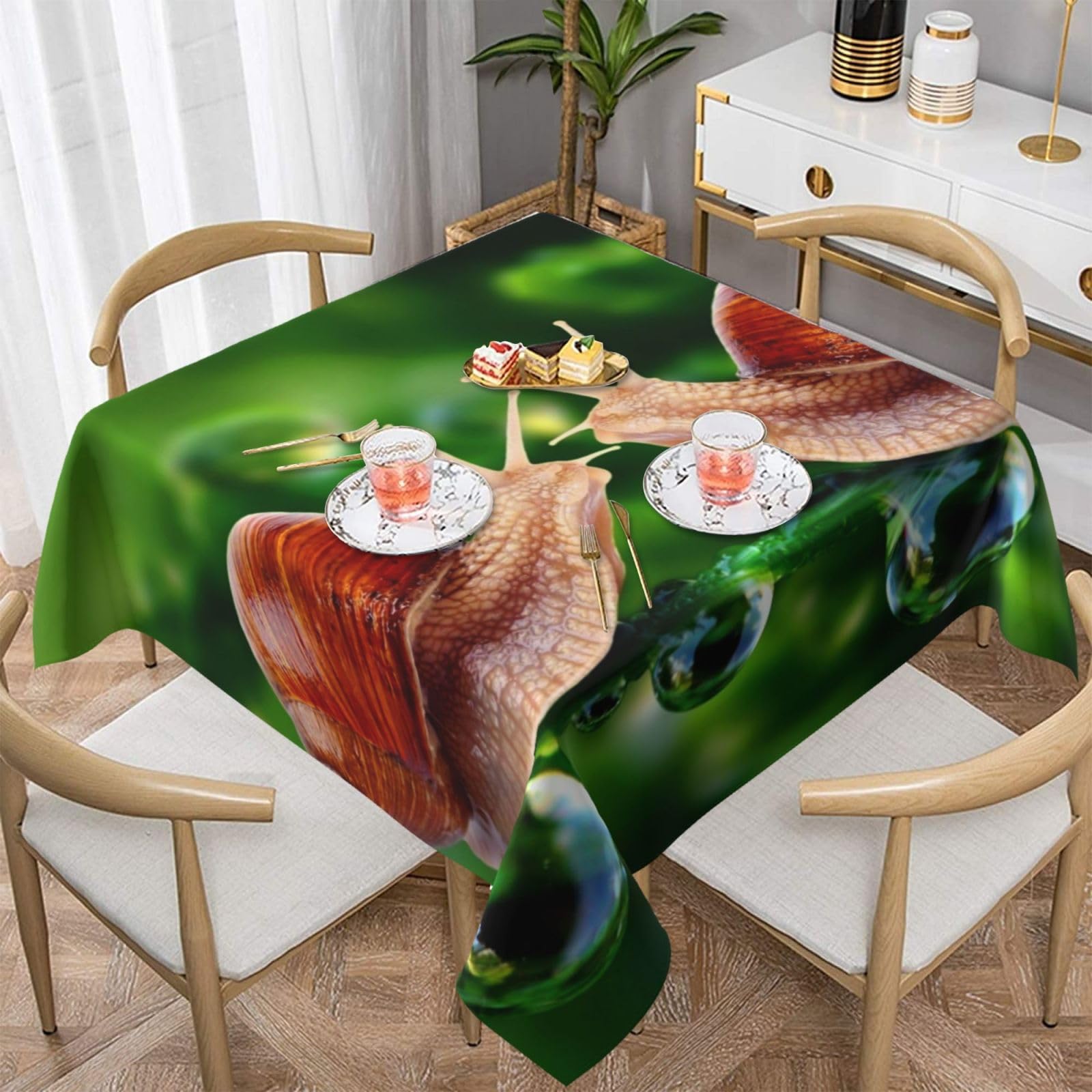 DCEHGEW Wildlife Animal Snail Prints Square Tablecloth 152x152 CM, Waterproof Fabric Table Cloth for Dining Table, Farmhouse Table Cover for Kitchen Dining Tabletop Decoration