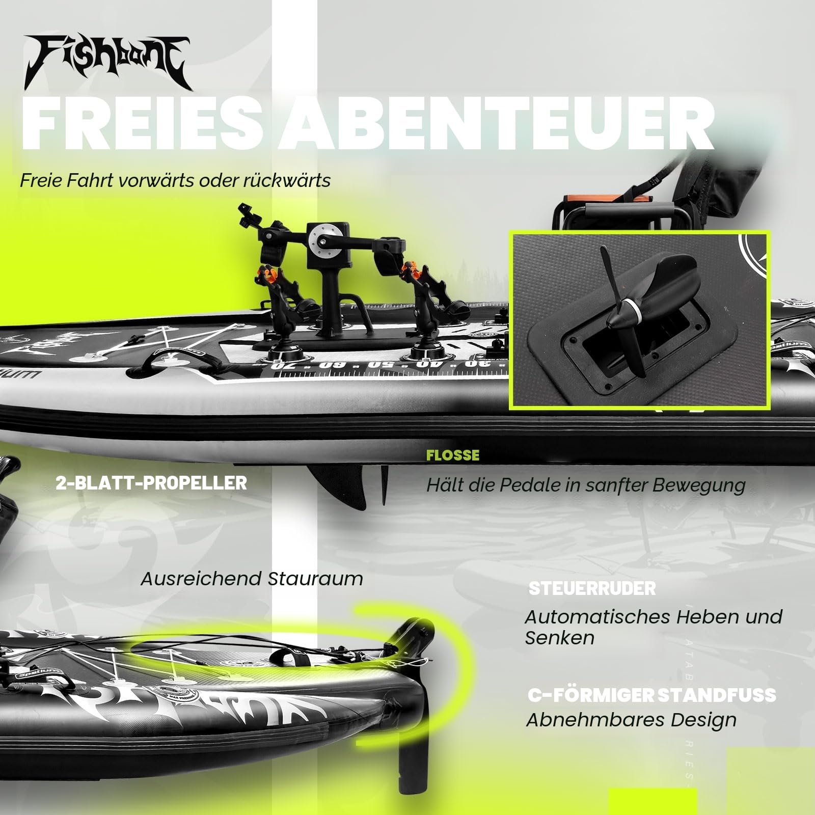 Spatium Pedal-Sit-on-Top-Pedalantrieb, Angeln, Kajak, Anti-Kollisions-Design mit 360° drehbarem Sitz, extra Breite, aufblasbares Boot für Erwachsene, geeignet für Flüsse, Ozeane, Seen