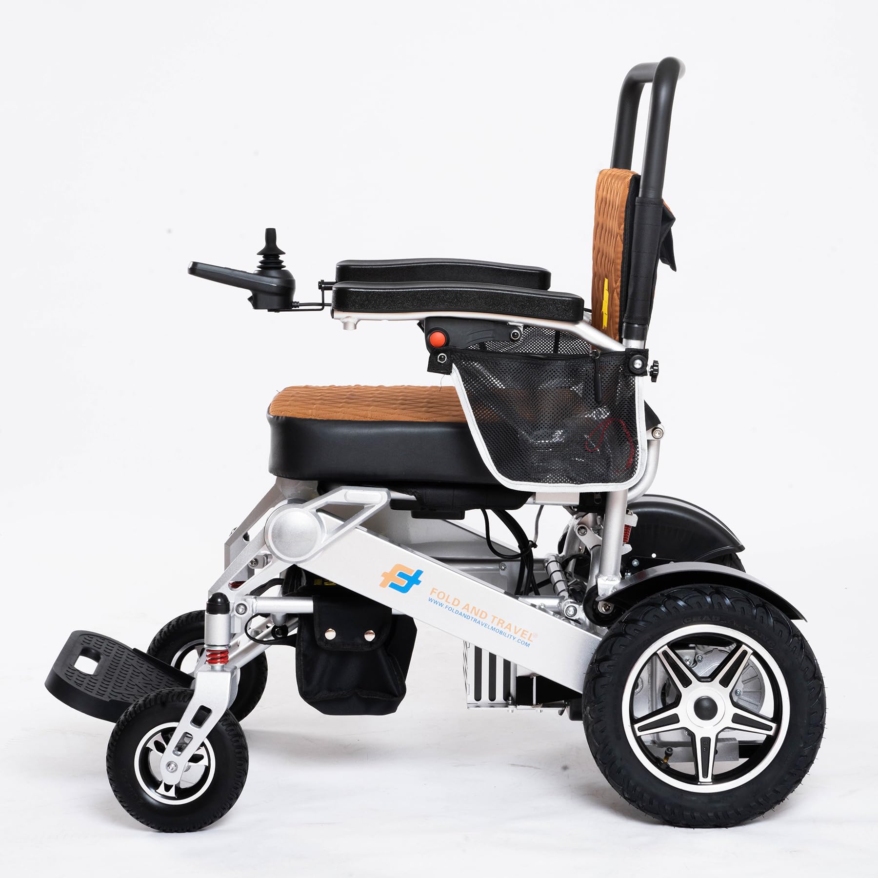 Fold And Travel Lightweight Foldable Electric Wheelchairs for Adults Power Wheel Chair (Silver Frame 2 X Battery, Brown Seat Cushion)