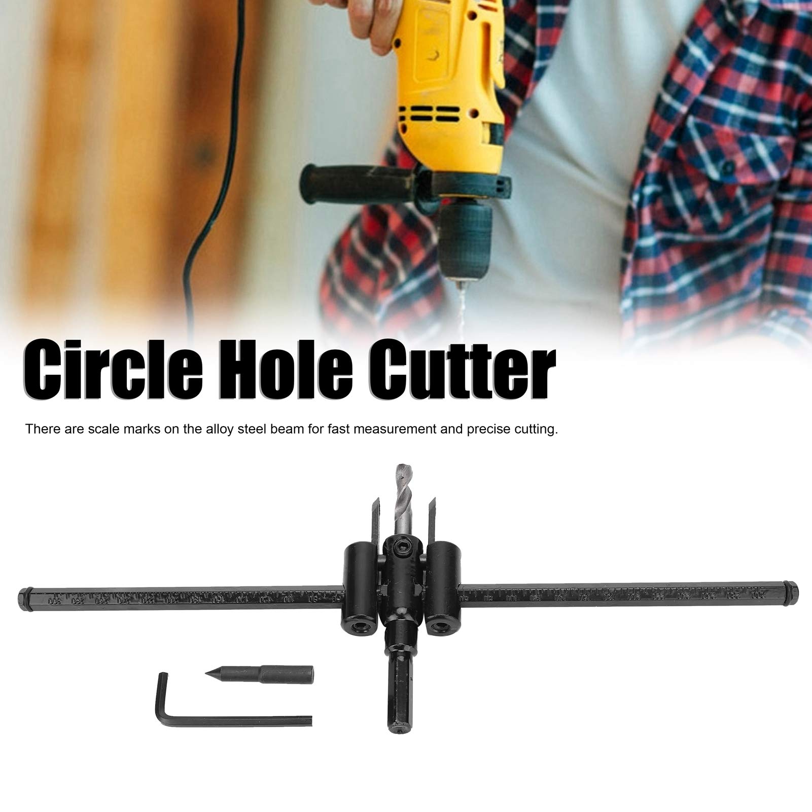 Einstellbare Lochsäge Cutter Kit, Legierter Stahl 3 bis 50mm Bohrtiefe Holz Trockenbau Bohrer Säge rund schneiden, Verstellbarer Rundlochschneider für die Holzbearbeitung