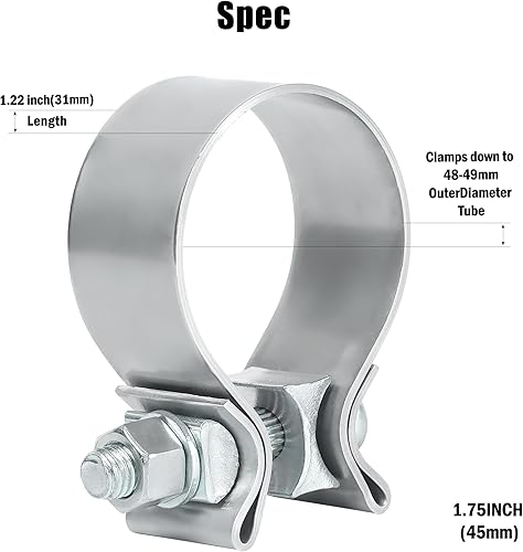 Miniatura 3 de Abrazadera de escape de 1.75 pulgadas, abrazadera de banda de silenciador de escape estrecha de 1 34 pulgadas de acero inoxidable (2 unidades)