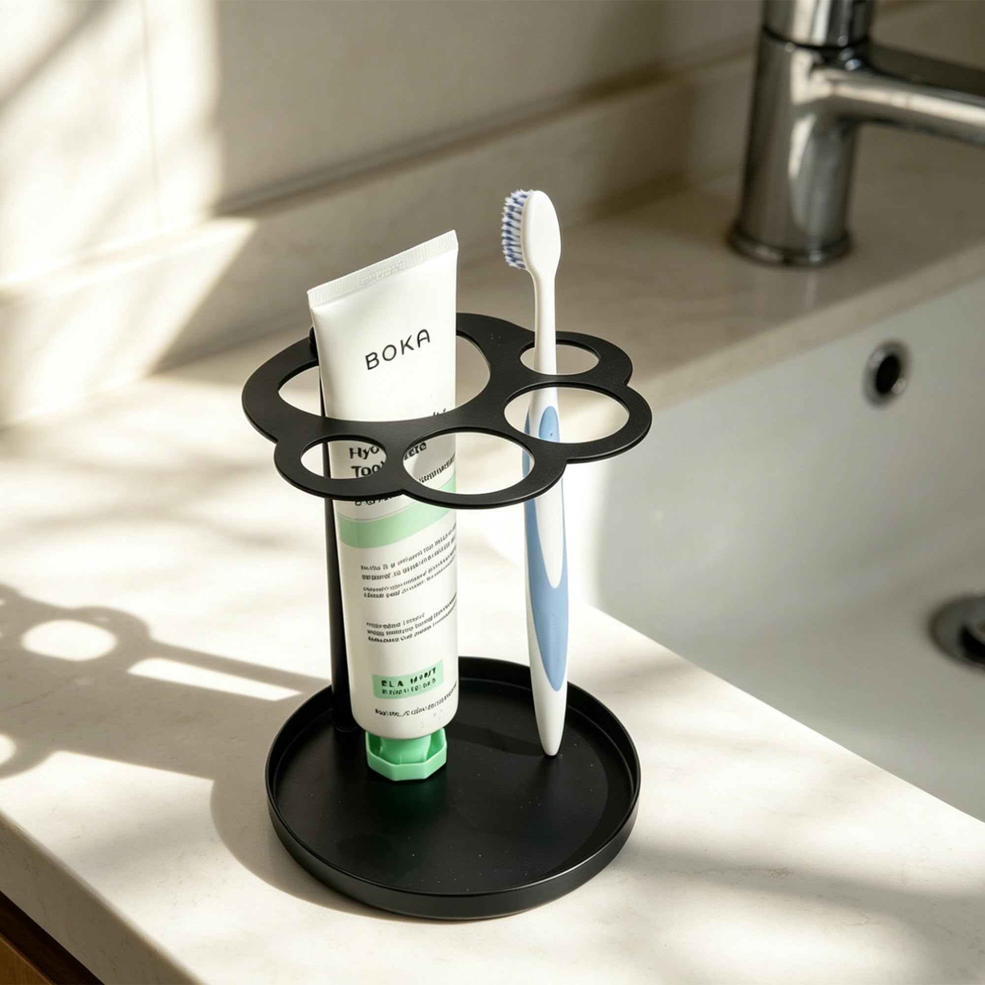 Black Toothbrush Holder Stand for Bathroom, Stainless Steel 5 Slots Bathroom Countertop Organizer Electric Toothbrushes, Toothpaste, Razors & Small Comb