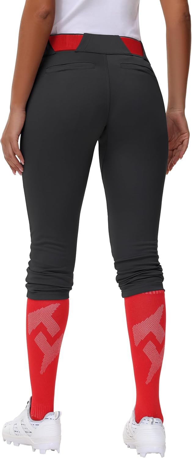 Women's Utility Softball Pants - Woman Adult Tweeners Low Rise 3/4 Leg Track Pants Dual-Layer Knee Youth Girls