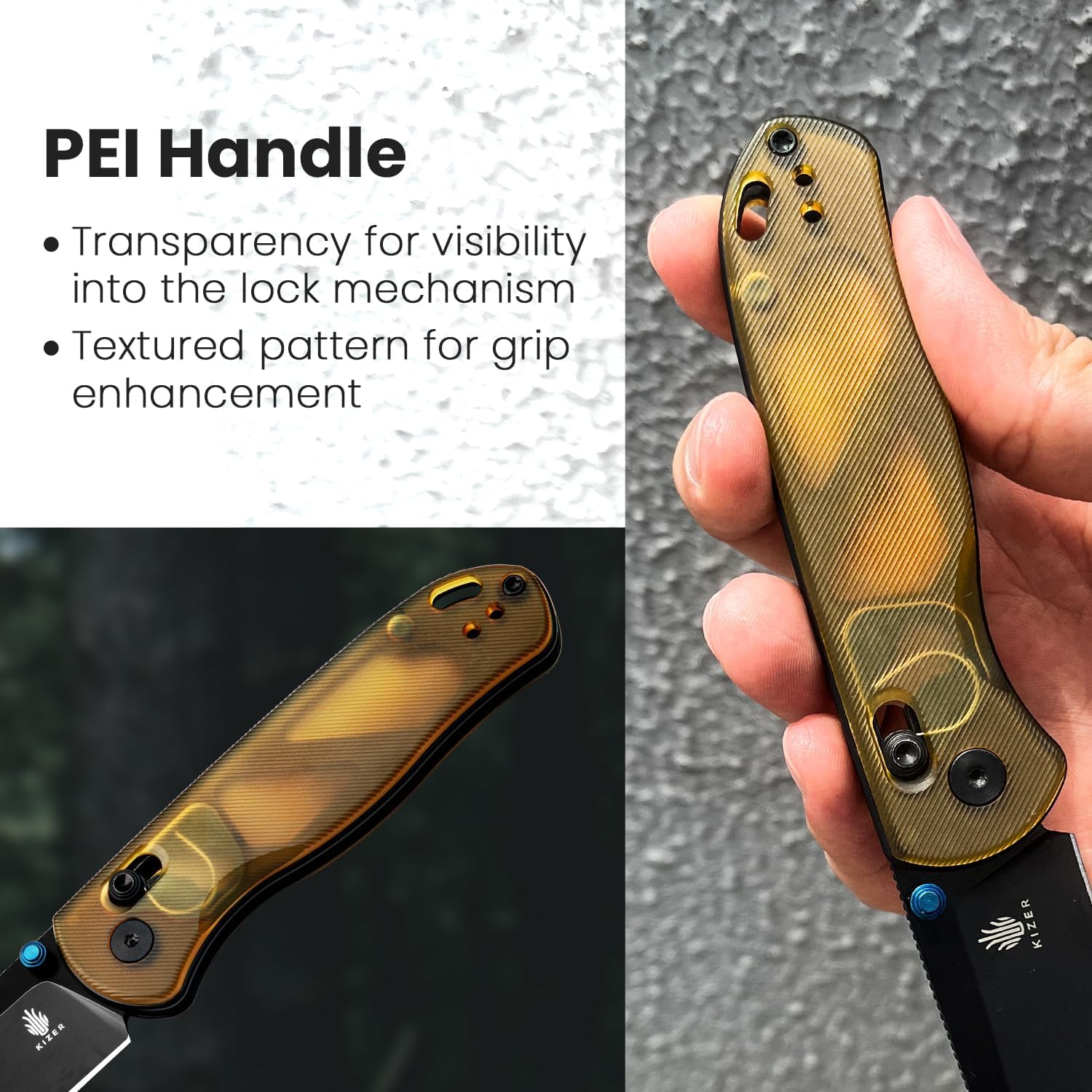 Kizer Drop Bear EDC Klappmesser, Nitro-V Klinge Taschenmesser V3619A2 | 7,55cm Drop Point Klinge Klappmesser mit PEI Griff umd Daumenschraubenöffner Kupplungsverschluss für Männer Frauen Geschenk