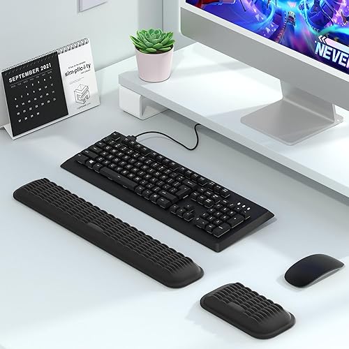 Miniatura 8 de MEKASS Reposamuñecas ergonómico para teclado y ratón, juego de reposamuñecas de espuma viscoelástica suave con base de silicona antideslizante
