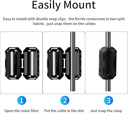 Miniatura 3 de Clip de cable supresor de ruido RFI EMI negro con núcleo de anillo de ferrita 20 unidades