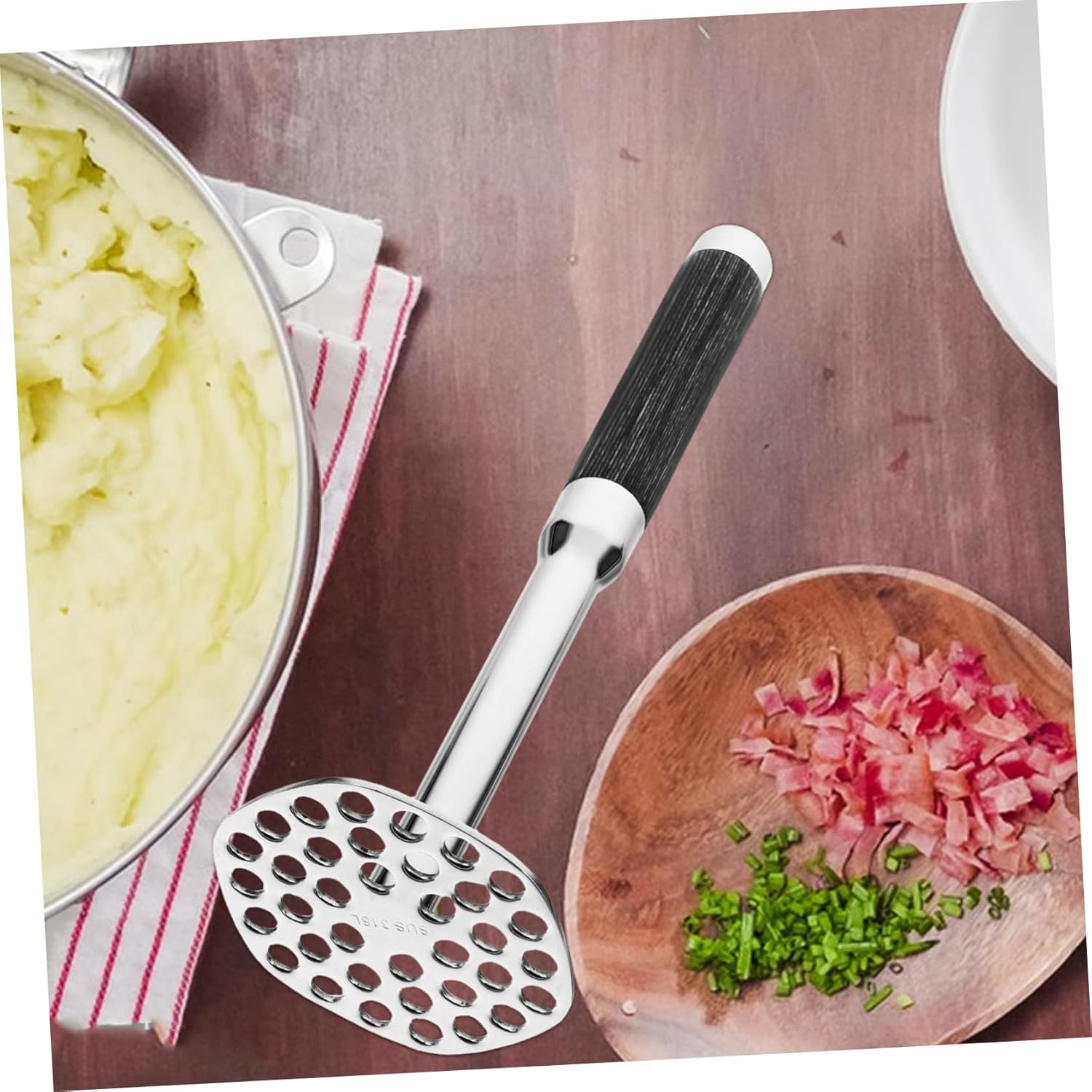 Stainless Steel Potato Masher Ergonomic Handle for Effortless Mashing of Potatoes Vegetables and Fruits Multi-functional Kitchen Tool for Home and