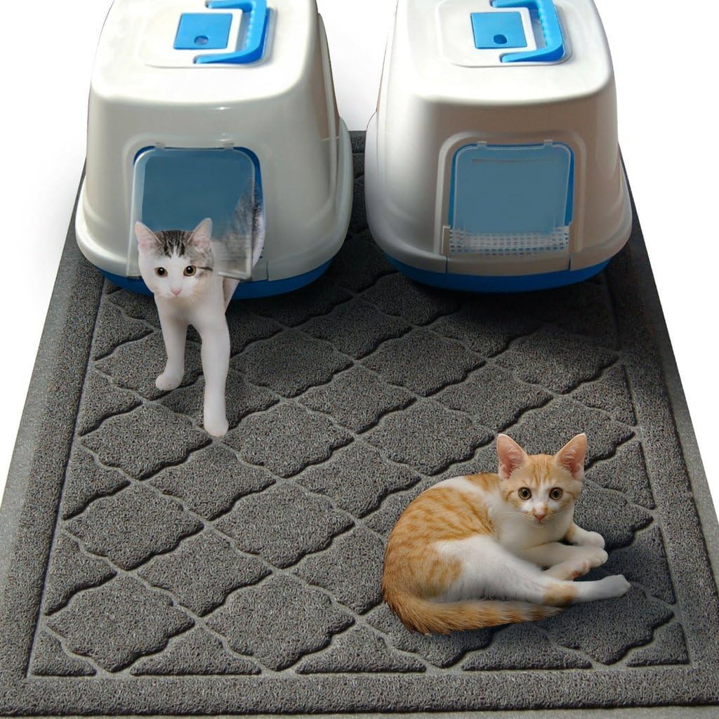 Easyology Jumbo Cat Litter Mat , 47" x 36" , Extra Large Kitty Litter Box Mat with Scatter Control to Keep Floors and Rug Clean, Gray