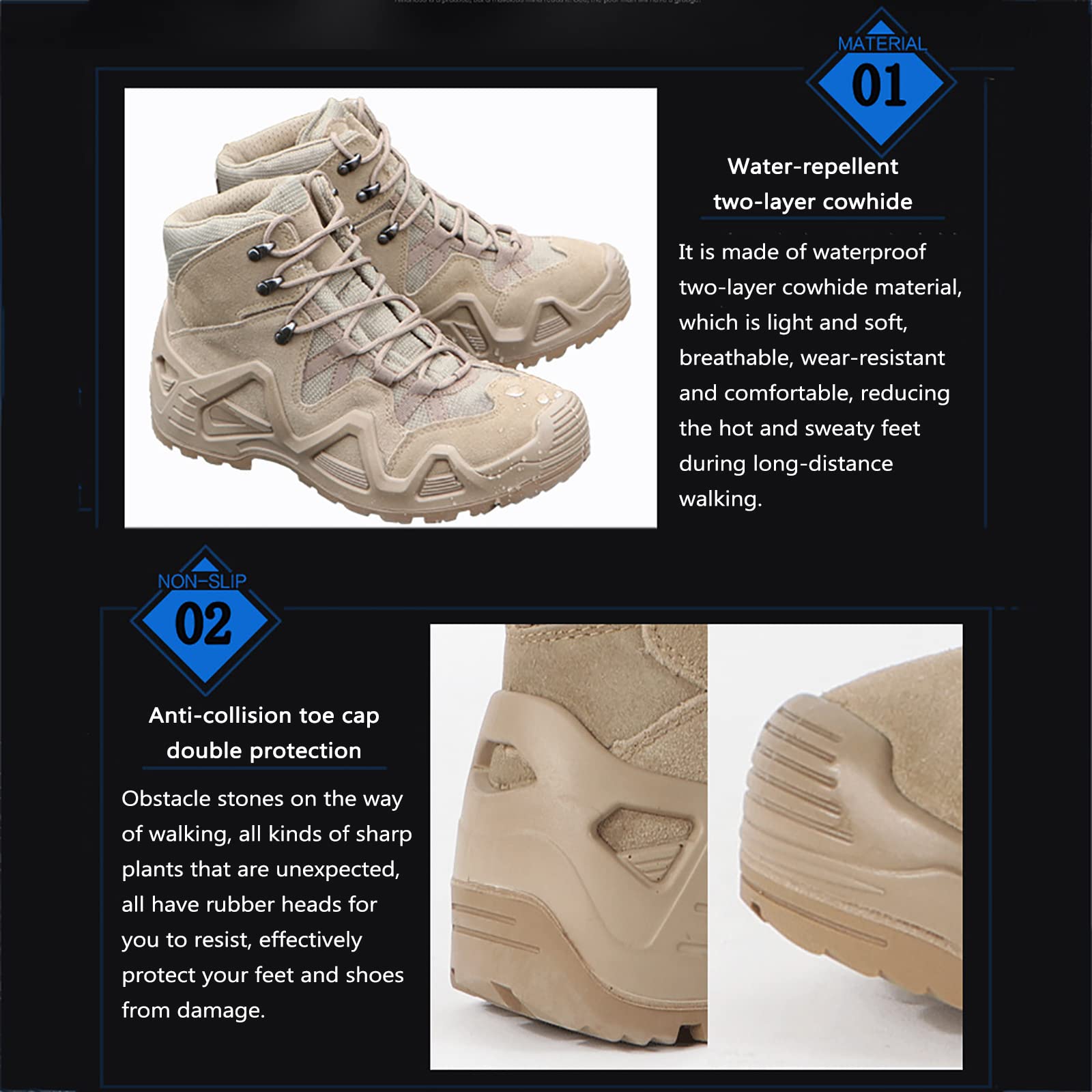Taktyczne buty bojowe, Męskie taktyczne buty bojowe pustynne wodoodporne oddychające rozmiar 39-45 EU wielokolorowe(Sand,41 EU)