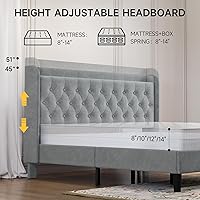 Vista 42 de koorlian Base de cama Queen con cabecero, base de cama tapizada ajustable con puertos tipo C y USB, cabecera de almacenamiento con respaldo de ala