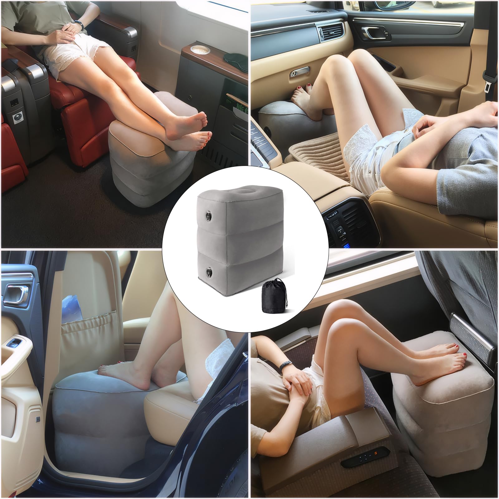 Altezza Regolabile Poggiapiedi Gonfiabile per Viaggiare | Regola L'altezza Gonfiando e Sgonfiando Completamente Gonfiato 43×30×45 cm - Comfort in Volo Auto Autobus Treno - Blu