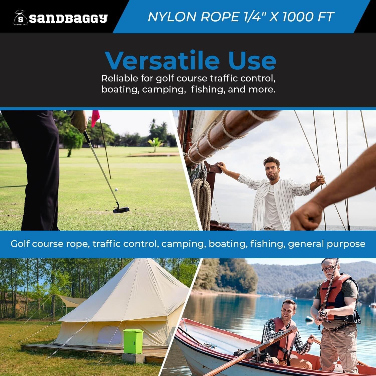 Solid Braid Nylon Rope 1/4" x 1000 ft White | Golf Course Rope & Outdoor Use (1/4" x1000ft, 1, Count)