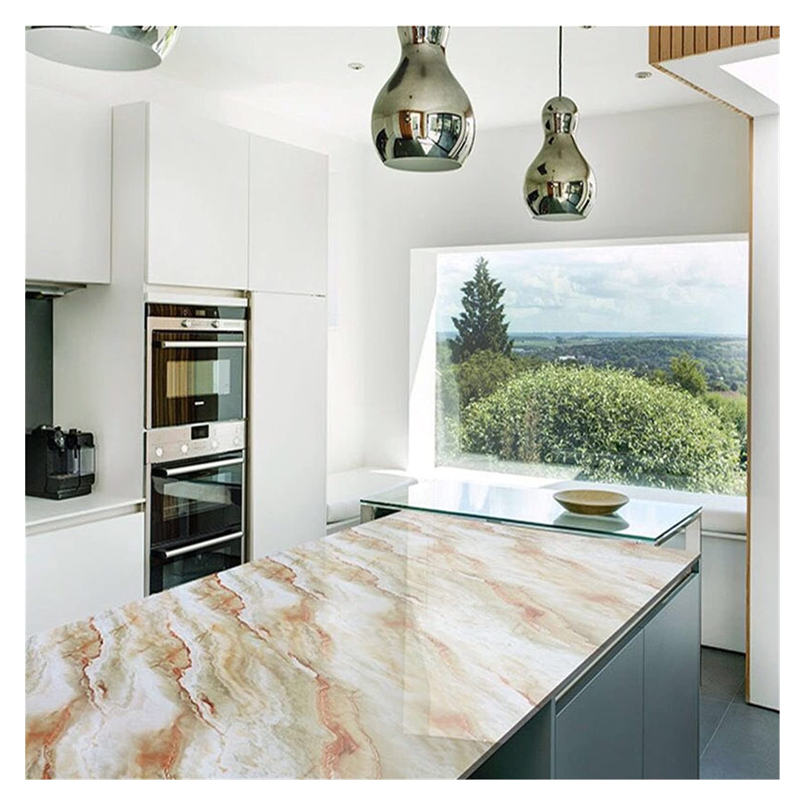 Pellicola Adesiva per Mobili, 60cmx10m Cucina PVC Adesivi murali in marmo adesivi controsoffitto Bagno Sfondo impermeabile autoadesivo Carta Adesiva Effetto Marmo(11,60cm x 10m)