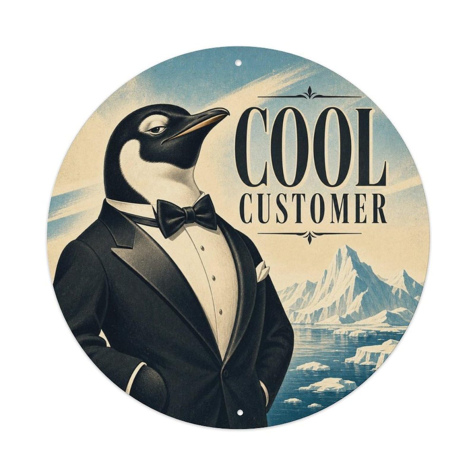 Okngb Style Penguin Sticker Pose Comic Bird Cartoon Vintage Alert Metal Tin Sign Plaque Wall Decor For Cafe, Man Cave, Club Bar, Office, Home Garden Round Metal Poster 8X8inch