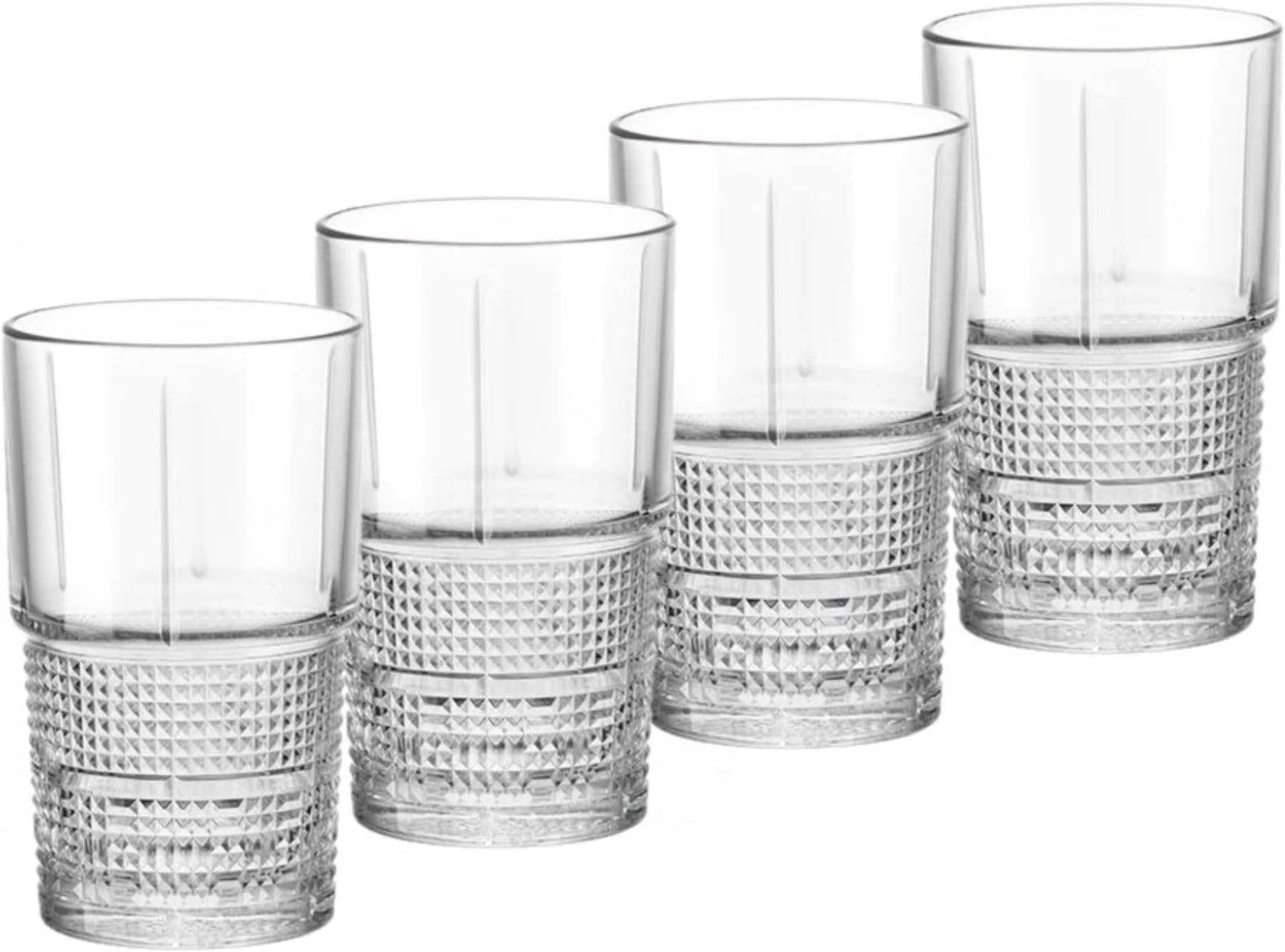 Bormioli RoccoBartender 13.75 oz. Novecento Hi-Ball Stackable Drinking Glasses, Clear, Set of 4