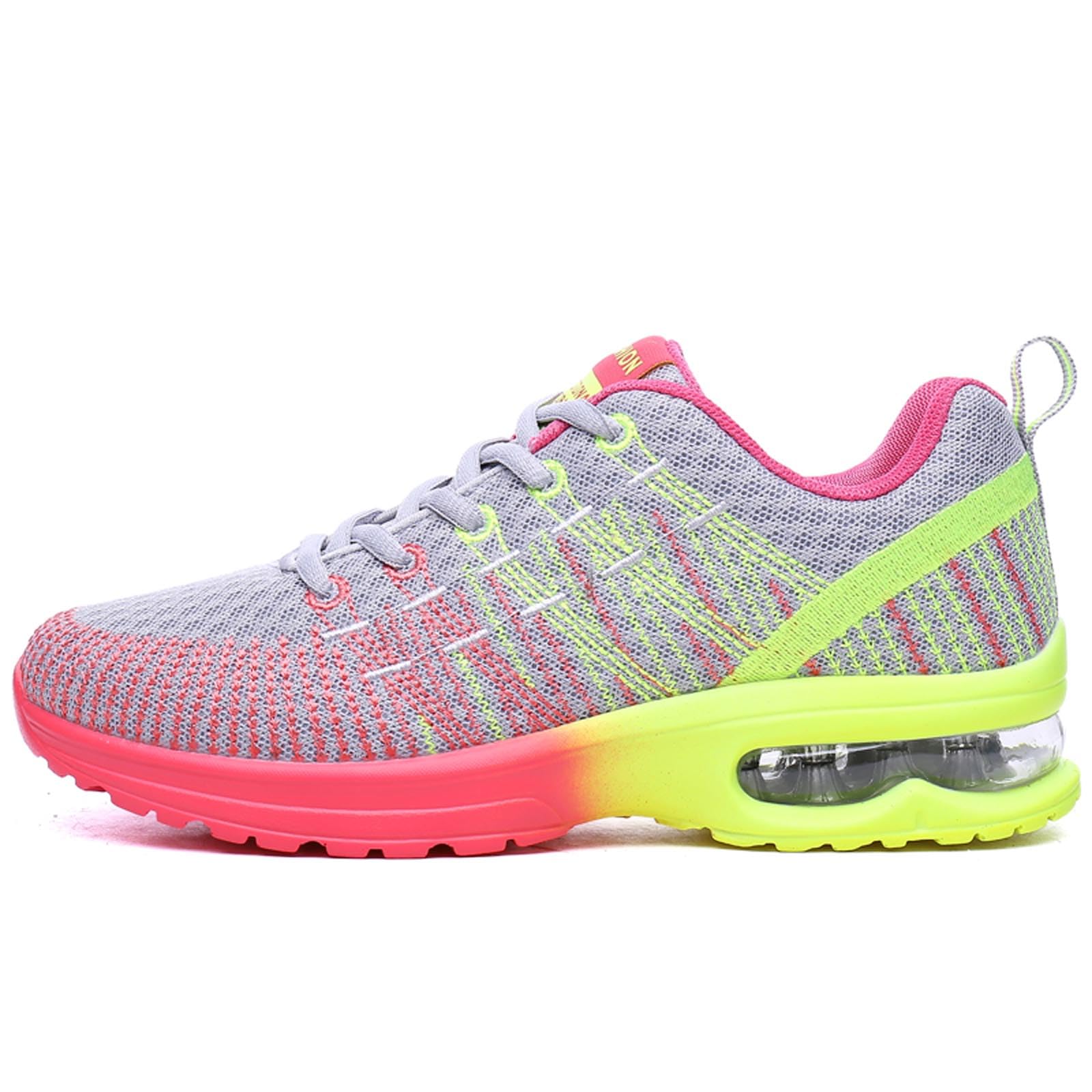 Chaussure de Course Femme Respirante Légères Chaussures de Sport Gym Fitness Athlétiques Basket de Running Confortables Jogging Sneakers Noir Gris Rose EU 35-42