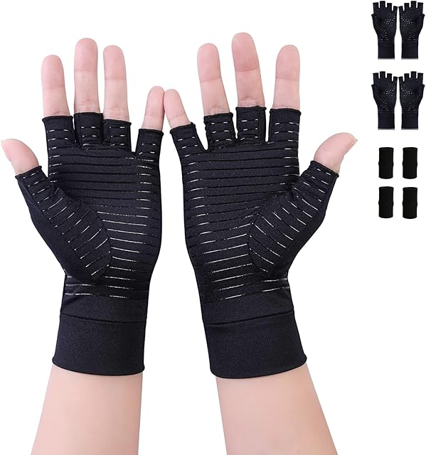 AovYoo 2 Pairs Copper Arthritis Compression Gloves Raynauds Gloves Rheumatoid Osteoarthritis Wrist Supports -Hand Pain Relief (S)