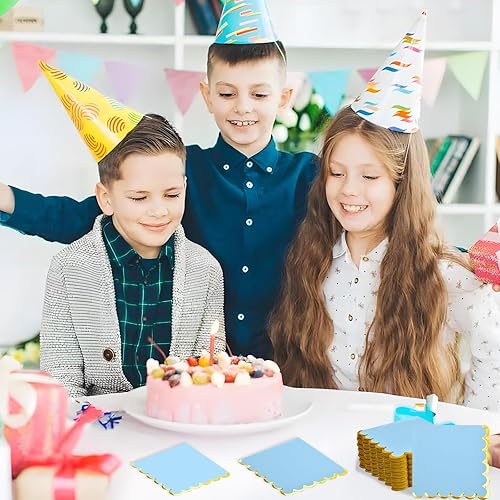 Miniatura 5 de 200 unidades de servilletas de papel azul con ribete dorado de cóctel con papel de aluminio, servilletas desechables azules para bebidas para