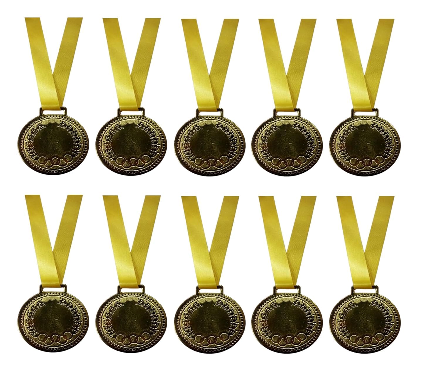 GRS Sports Gold Medal with Golden Ribbon (Golden) (Set of 10) Size 2" inch. for School Winners, Sports, Athletic Games(Unisex- for All Age Winners)-picture-11