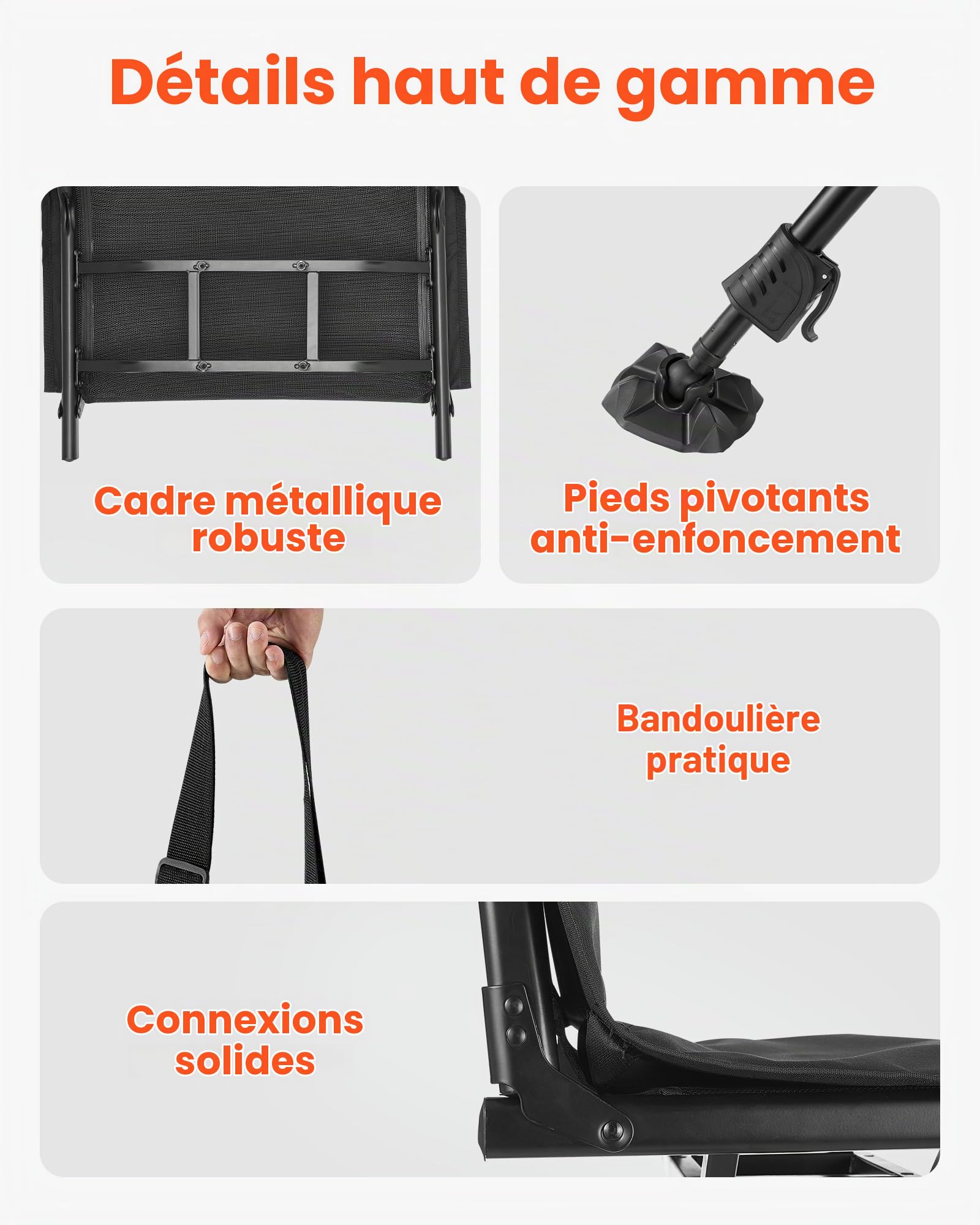 VEVOR Chaise de Chasse Silencieuse Pivotante à 360°, Siège de Chasse Pliable et Portable, Cadre en Acier Robuste, avec Housse, Pieds Anti-enfoncement, Hauteur Réglable, pour Pêche et Camping
