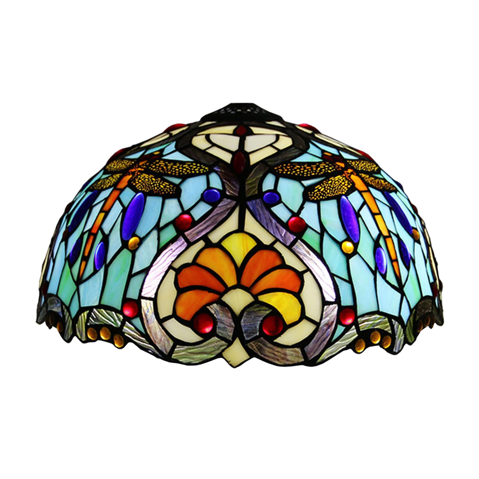 SaryEdge Dragonfly Tiffany Style Lamp Shade Replacement Only 16X9 Inch Stained Glass Blue Mahogany Elegant Lampshades 1Pcs Baroque Light Cover Accessories for Table Lamp Floor Lamp Pen，