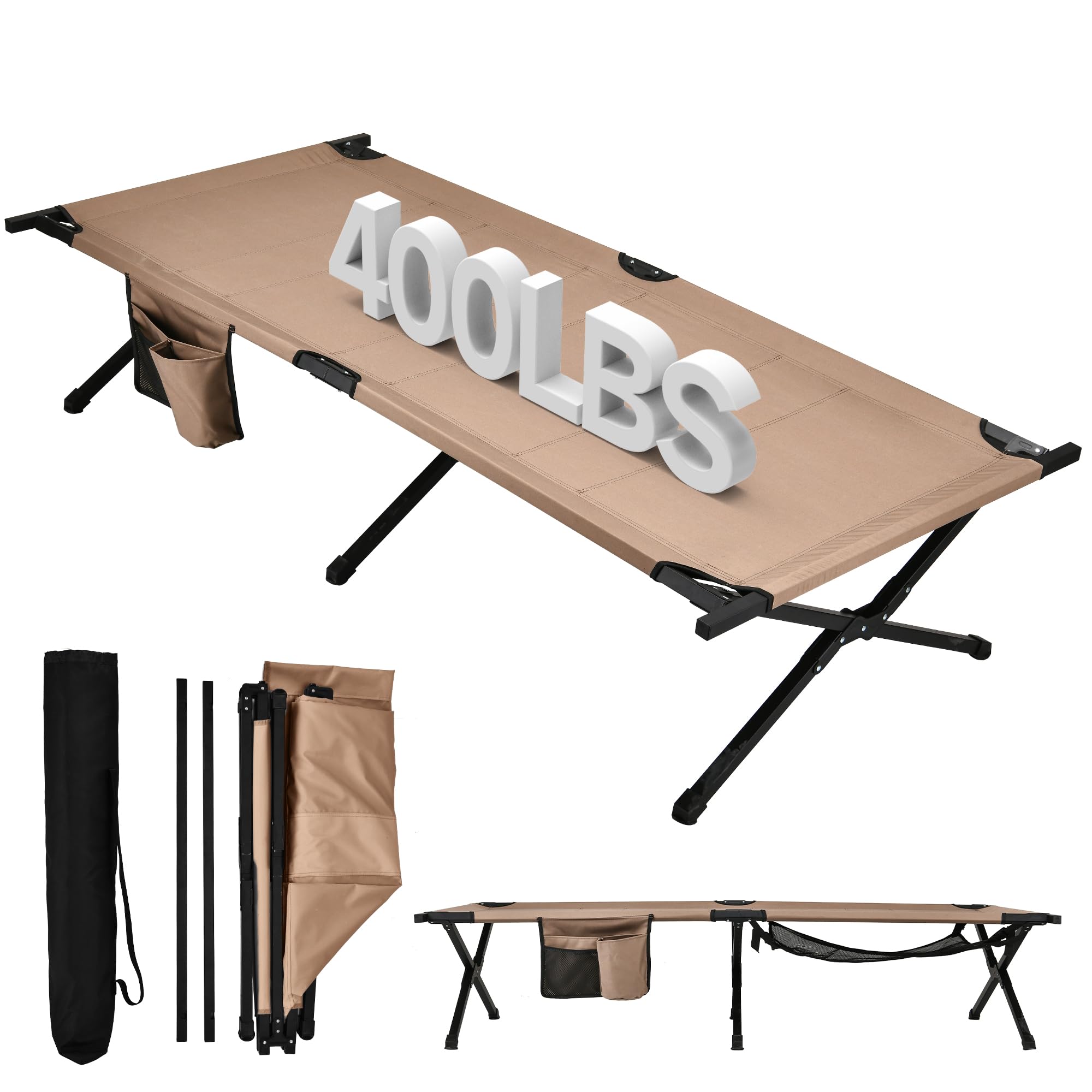 WEIDIORME Portable Camping Cot for Outdoor Sleep (Taupe)
