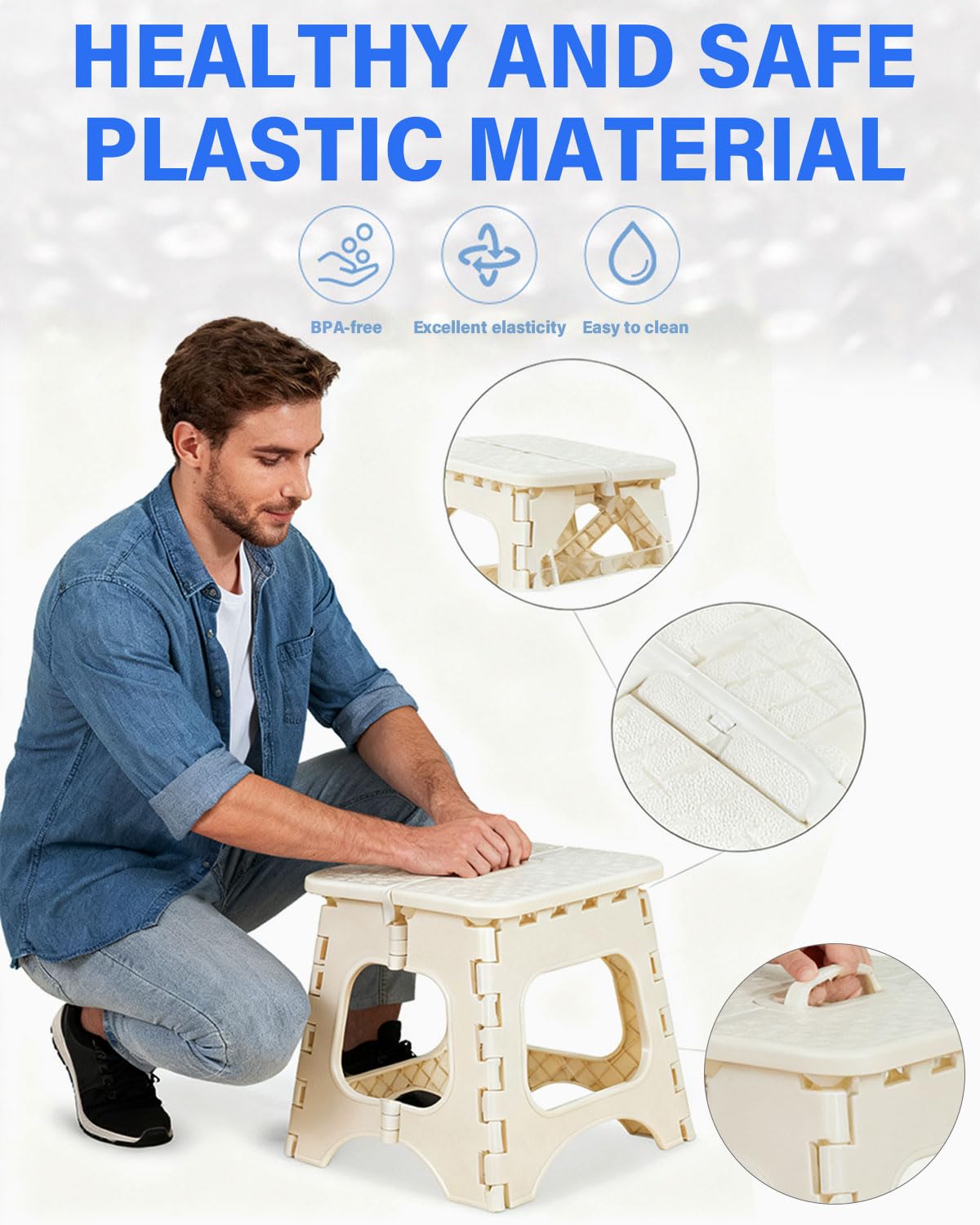 1 taburete plegable, taburete bicolor, taburete de plástico, taburete plegable, taburete para niños, capacidad de carga de hasta 150 libras, color blanco
