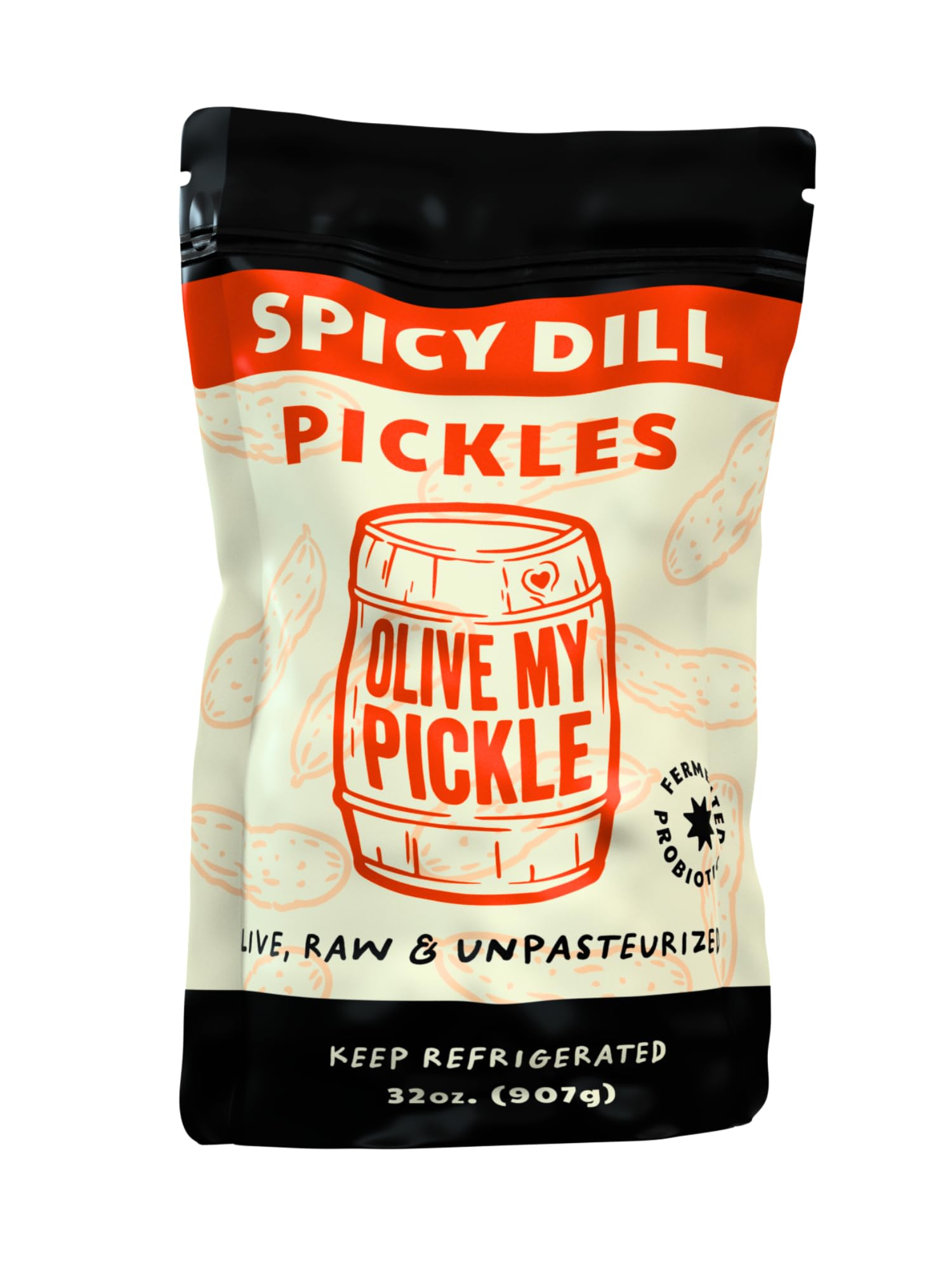 Olive My Pickle Fermented Spicy Dill Pickle - 32 oz | 1 Pack Bundle of Probiotic Spicy Pickles Kosher Dill & Brine with Digestive Enzymes for Gut