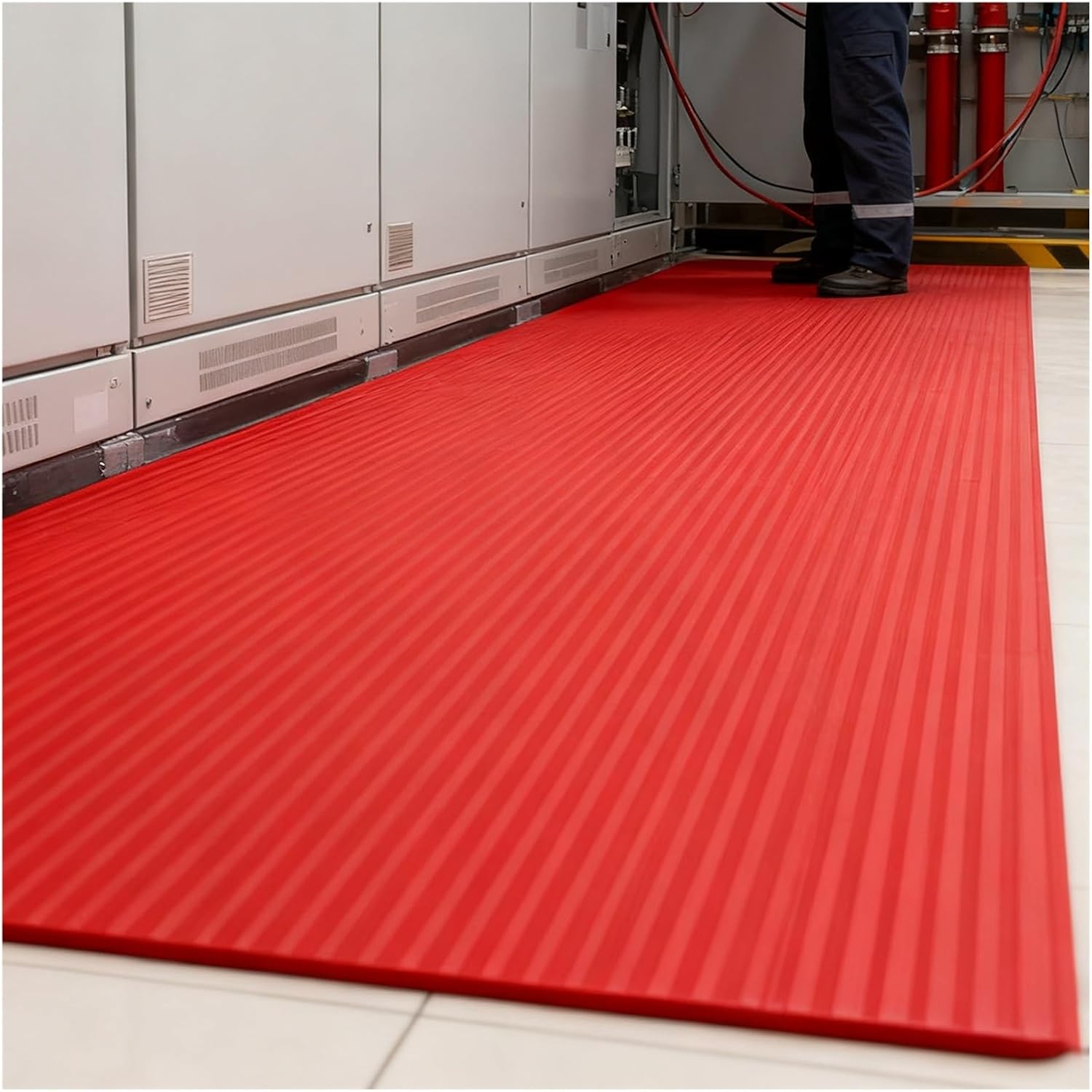 AMUFJJ 1/10" Thick Insulated Rubber Mat for Floor, Electrical Safety High Voltage Insulating Mats Cover Blanket for Distribution Rooms, Anti-electrocution Matting(Red,Lxt 18'x 1/10")