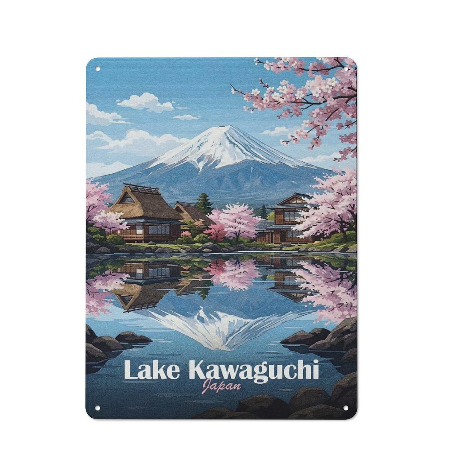 Junmoney Style-5 Tin Wall Plaque 40X30cm With Lake Kawaguchi Japan Landscape Art For Hallway Wall, Suited To Hallway Decor Lovers, For Retro Home Interiors