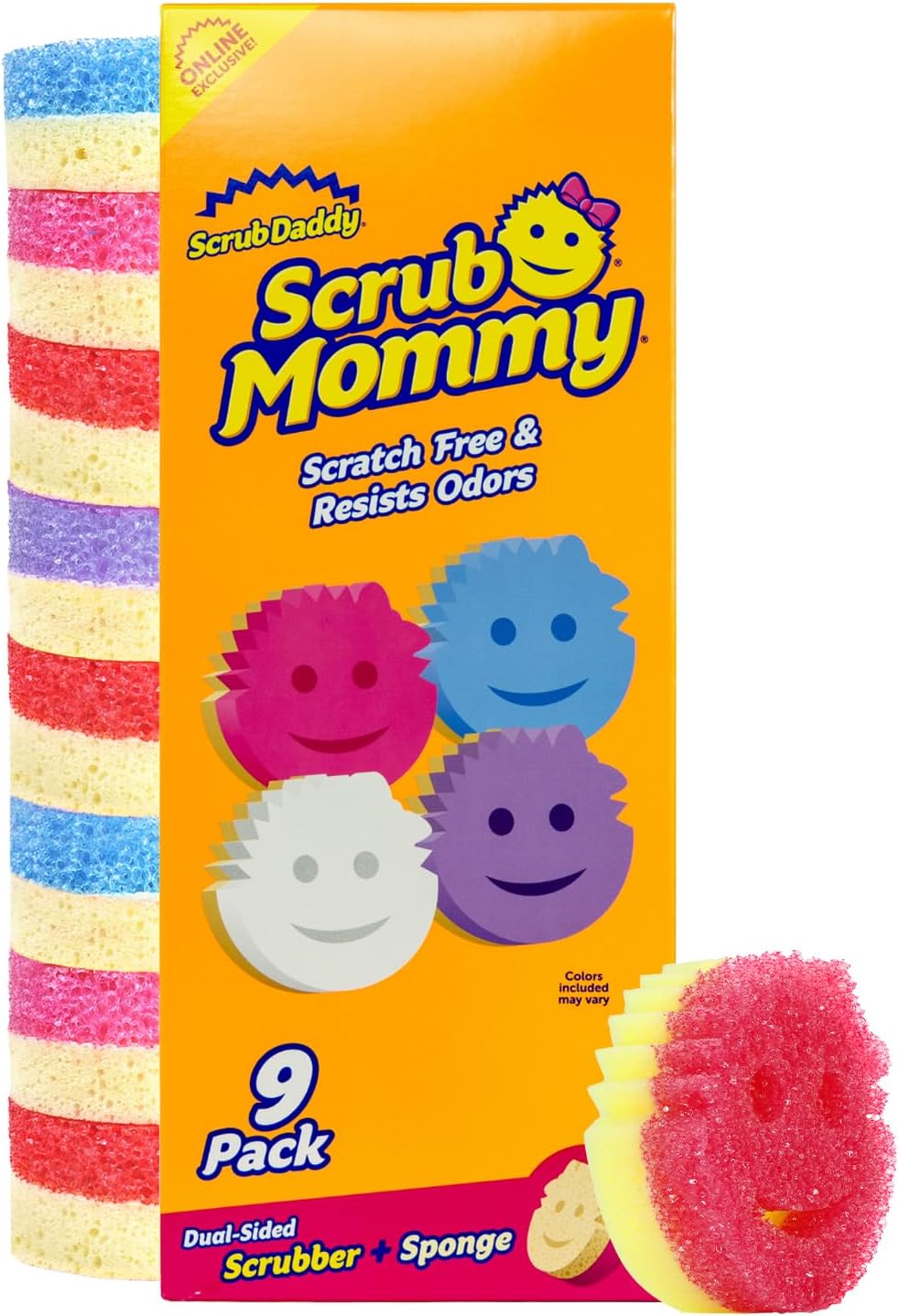 Scrub Mommy Kitchen Sponges for Dishes and Spills - Two Sided Dish Scrubber Sponge for Cleaning - Multicolor Bulk Pack - Stain and Odor Resistant (Pack of 9)