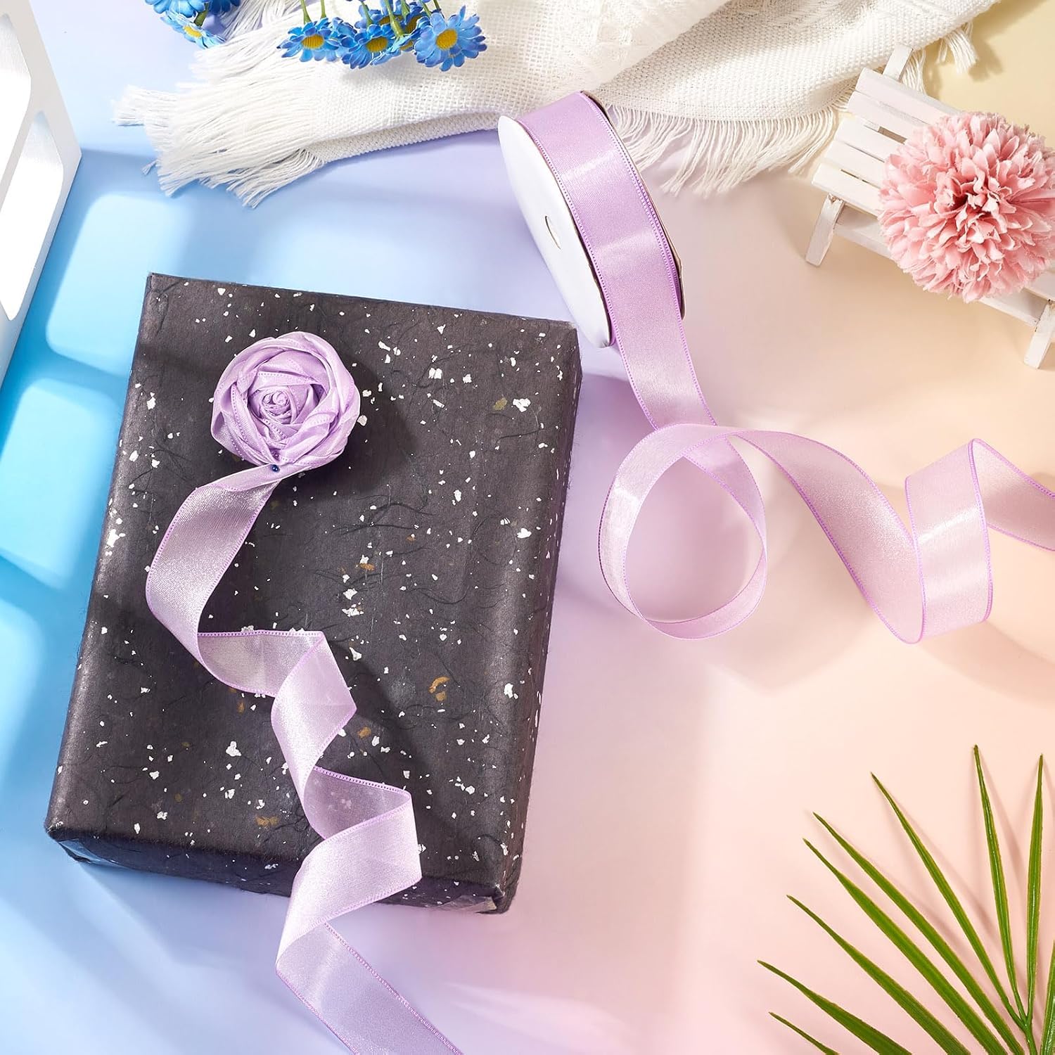 Cinta para Regalos Cintas de 100 Yardas, Cinta para Envolver Regalos, Cintas Decorativas de Tul Transparente de 2,5 cm para Ramos de Flores, Regalos, Manualidades, Lazos, Fiestas, Bodas