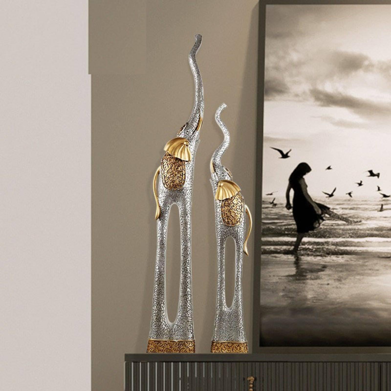 Figura de Estatua Escultura Adorno Decoración en Resina Natural con Patrón Tallado y Brillantes en Cabeza y Orejas Diseño con Hueco Ovalado Adecuada, Model A Blue