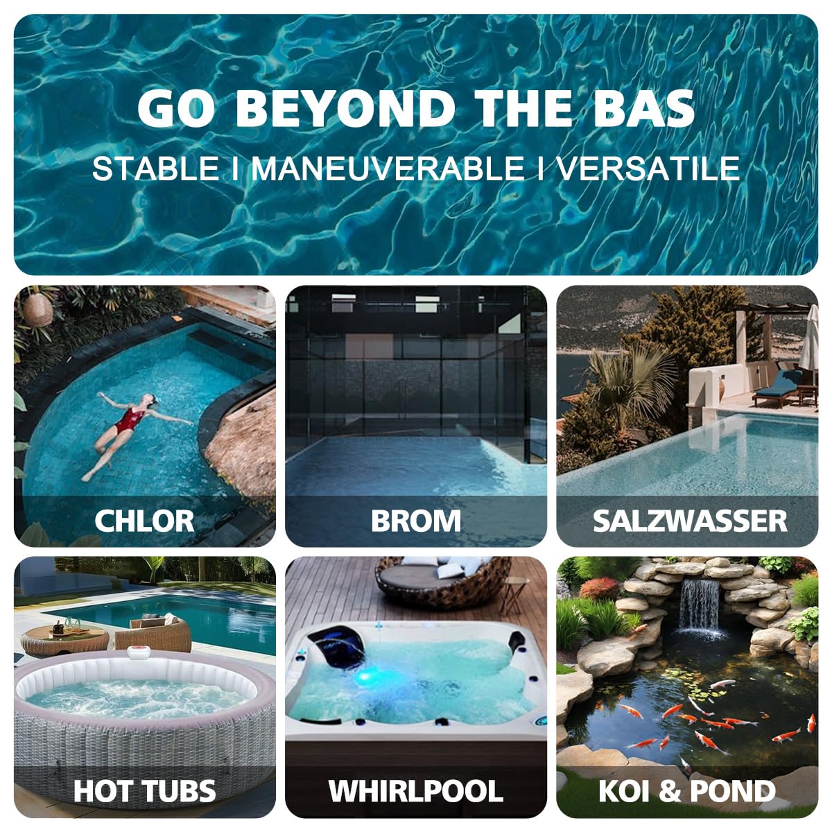 2026 Smart 7IN1 Pooltester Wiederaufladbar 5200 mAh mit WLAN & App,Wassertester für pH, Chlor, Salz, ORP, EC, TDS & Temp, Automatische Überwachung & Alarm für Pool, Whirlpool, Spa & Teich