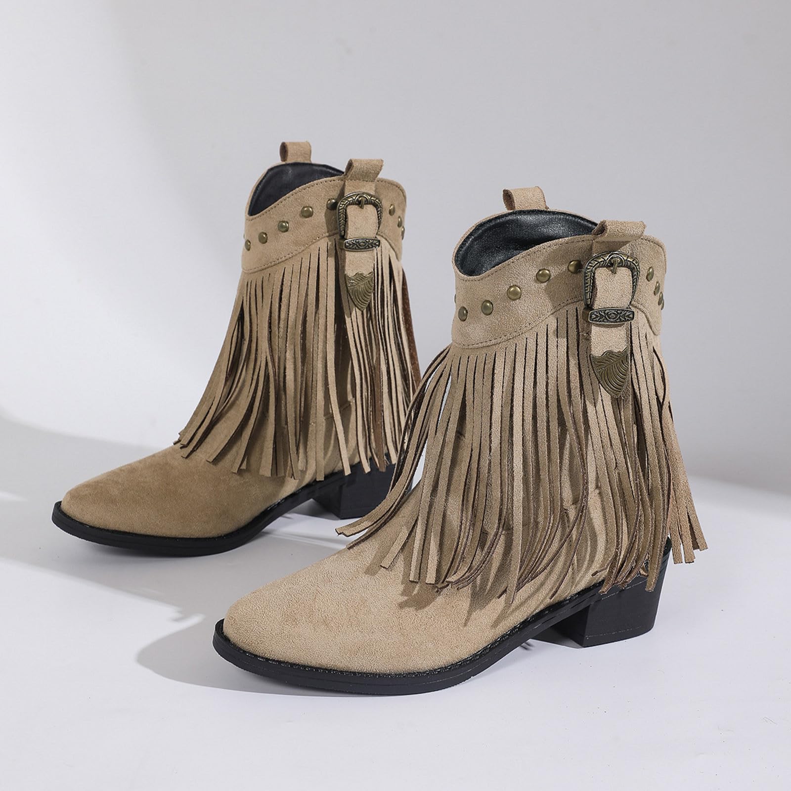 Botas de Vestir Rujer Botas Vaqueras para Mujer, de Media caña Ante, Vaqueras hasta el Tobillo, tacón bajo y Puntiagudas, Media caña Ante Perforado, Zapatos Mujer, largas