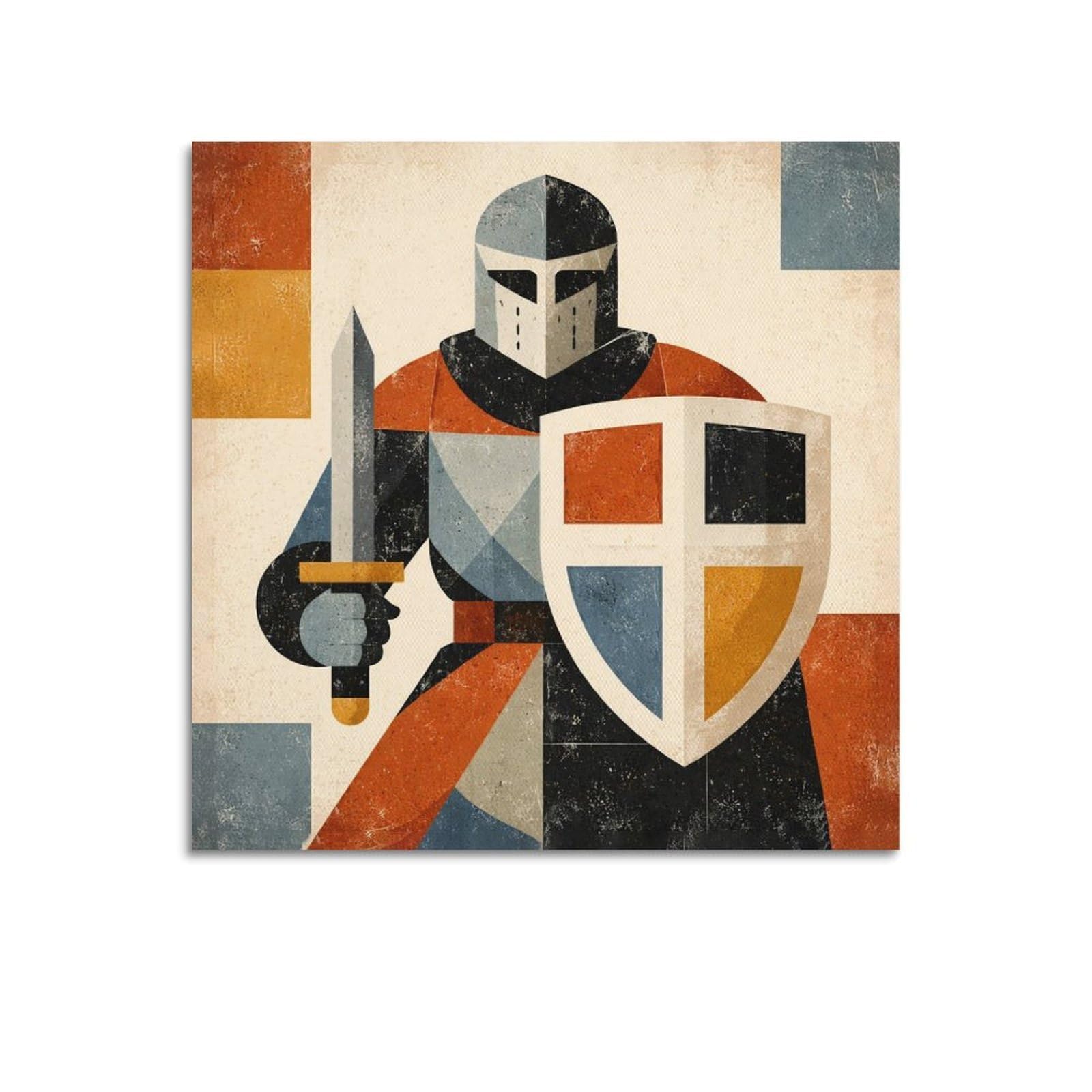 XKUGA Vintage Templar Knight Primary Color Gothic Poster Shield Modern Decorative Canvas Prints - Ideal Wall Art for Family, Man Cave, Game Room, Boys & Girls Bedroom 20x20inch(50x50cm)