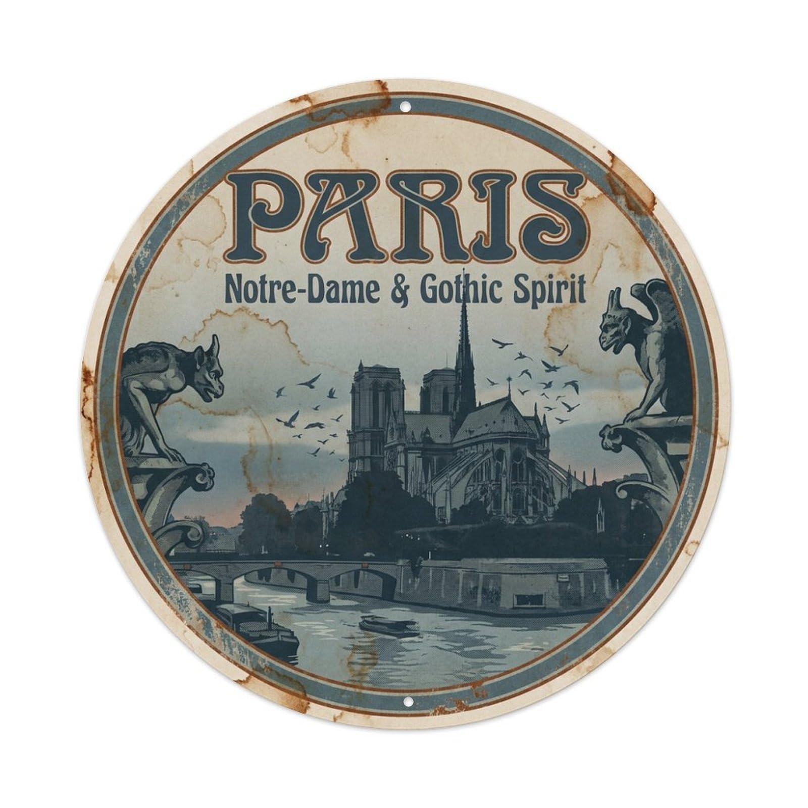 Olhnbad Style Paris Notre Dame Gothic Spirit Heritage City Travel Metal Tin Sign