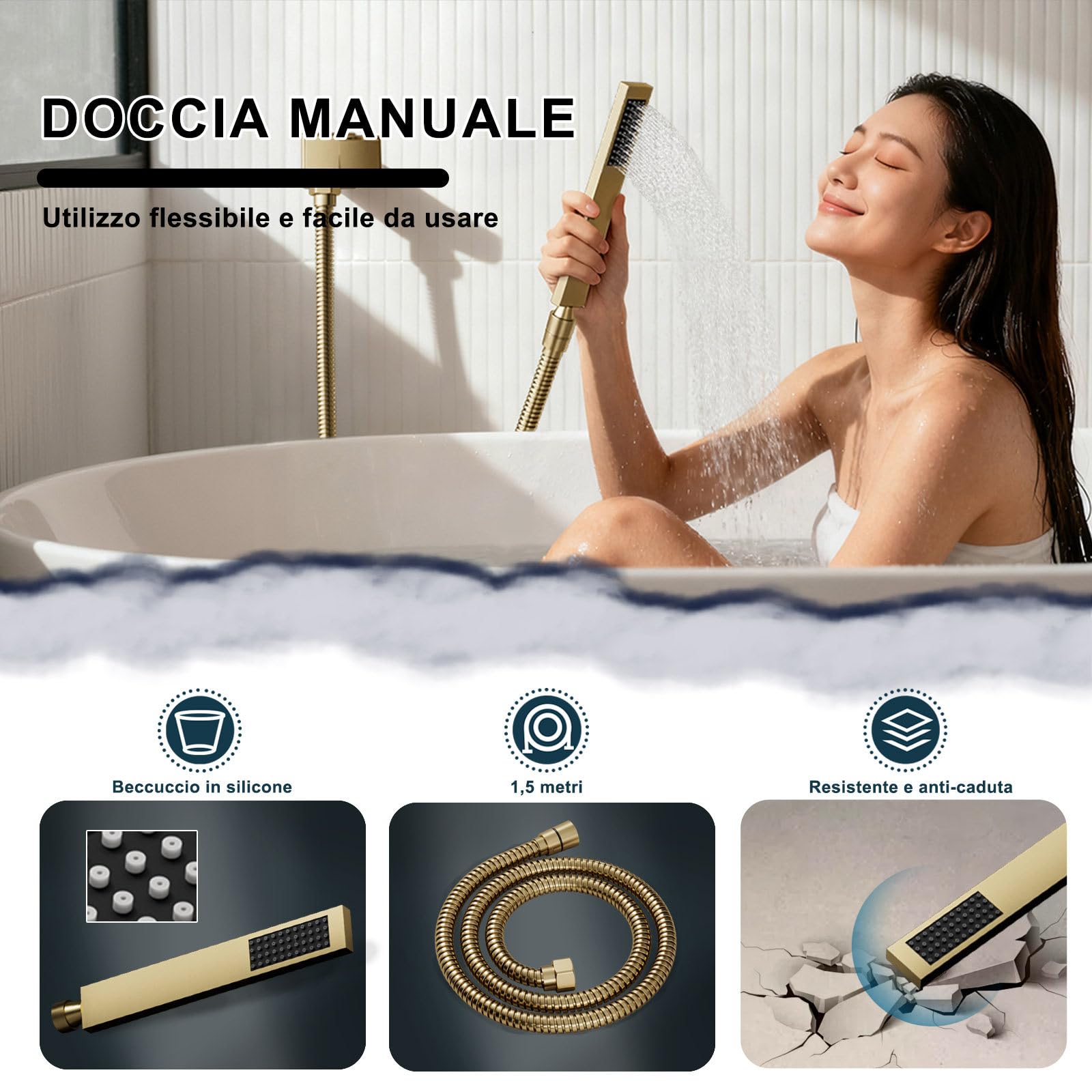 Miscelatore Doccia Incasso, Colonna Doccia Idromassaggio,64 Colori RGB | Musica Colonna Doccia Idromassaggio Senza Miscelatore, 6PCS Getti Idromassaggio, 38℃ Termostatico, Oro spazzolato
