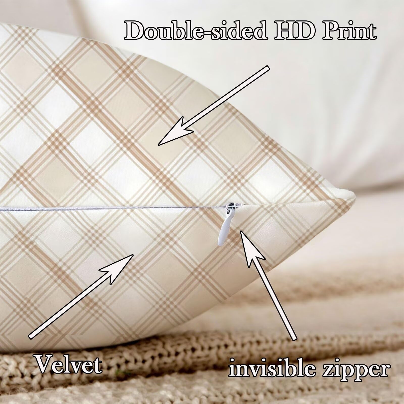 Kissenbezug 75x75cm 2er Set Outdoor Kissen Braun Gitter Samt