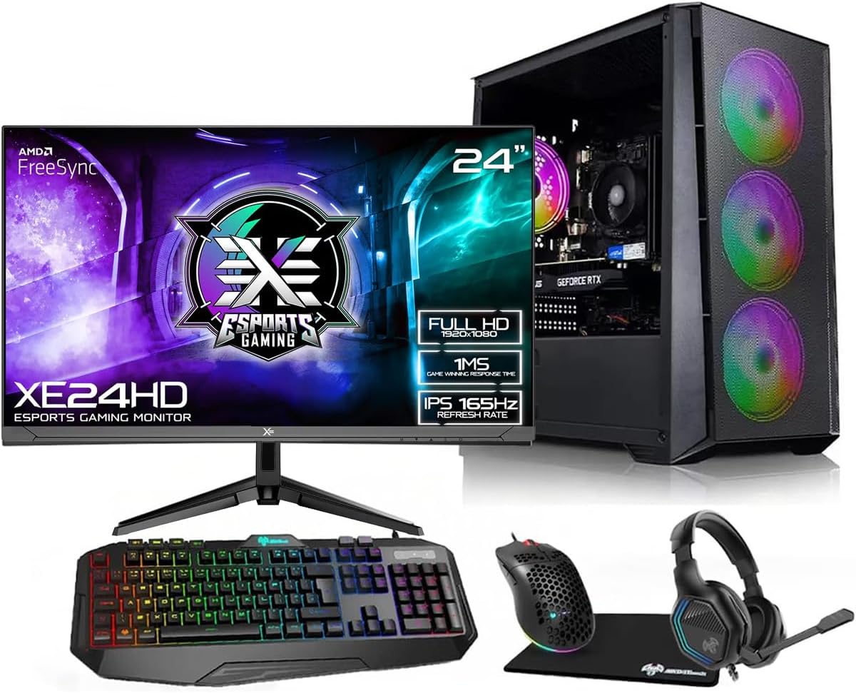 ADMI Gaming PC Bundle: Intel 12400F 4.4GHz Six Core, RTX 4060 8GB, 1TB NVME, 16GB RAM, WiFi, 24" Monitor Windows 11