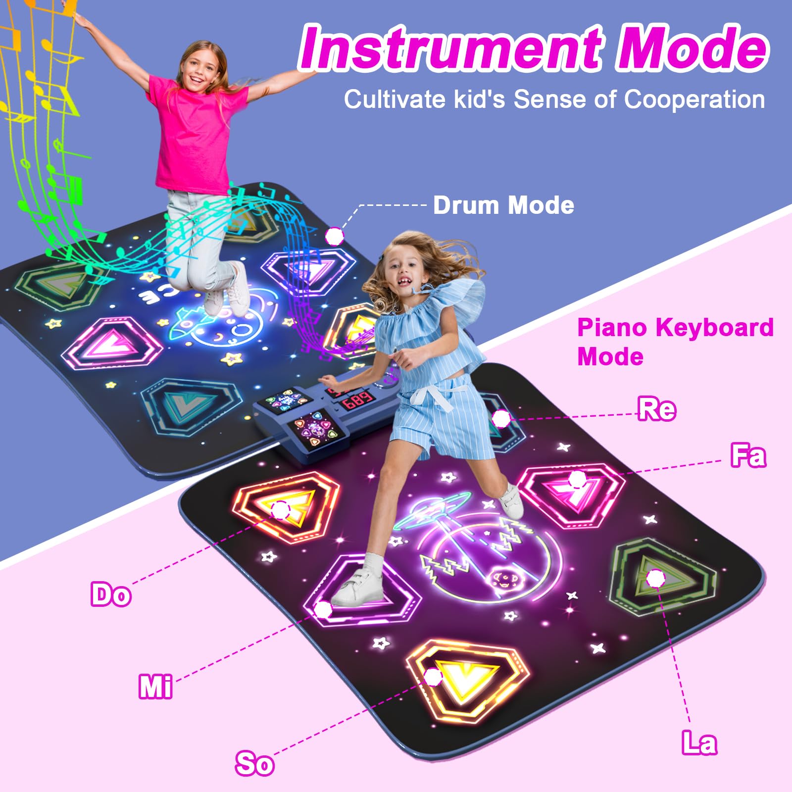 Juguetes de baile para niñas de 3 a 12 años, 2 jugadores con 12 botones iluminados y 5 modos de juegos, juguete de baile Bluetooth para niñas de 5 a 7 años, regalos de cumpleaños de Navidad para niños 4