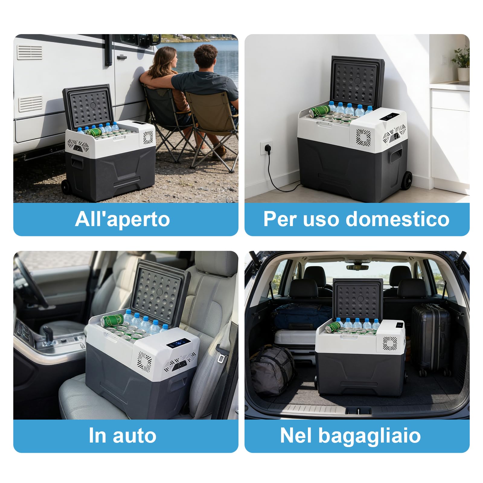 Frigorifero auto da 40 l, frigo a compressore, frigorifero da viaggio, mini frigo, frigorifero per auto e con collegamento di alimentazione, in acciaio inox [classe di efficienza energetica F]