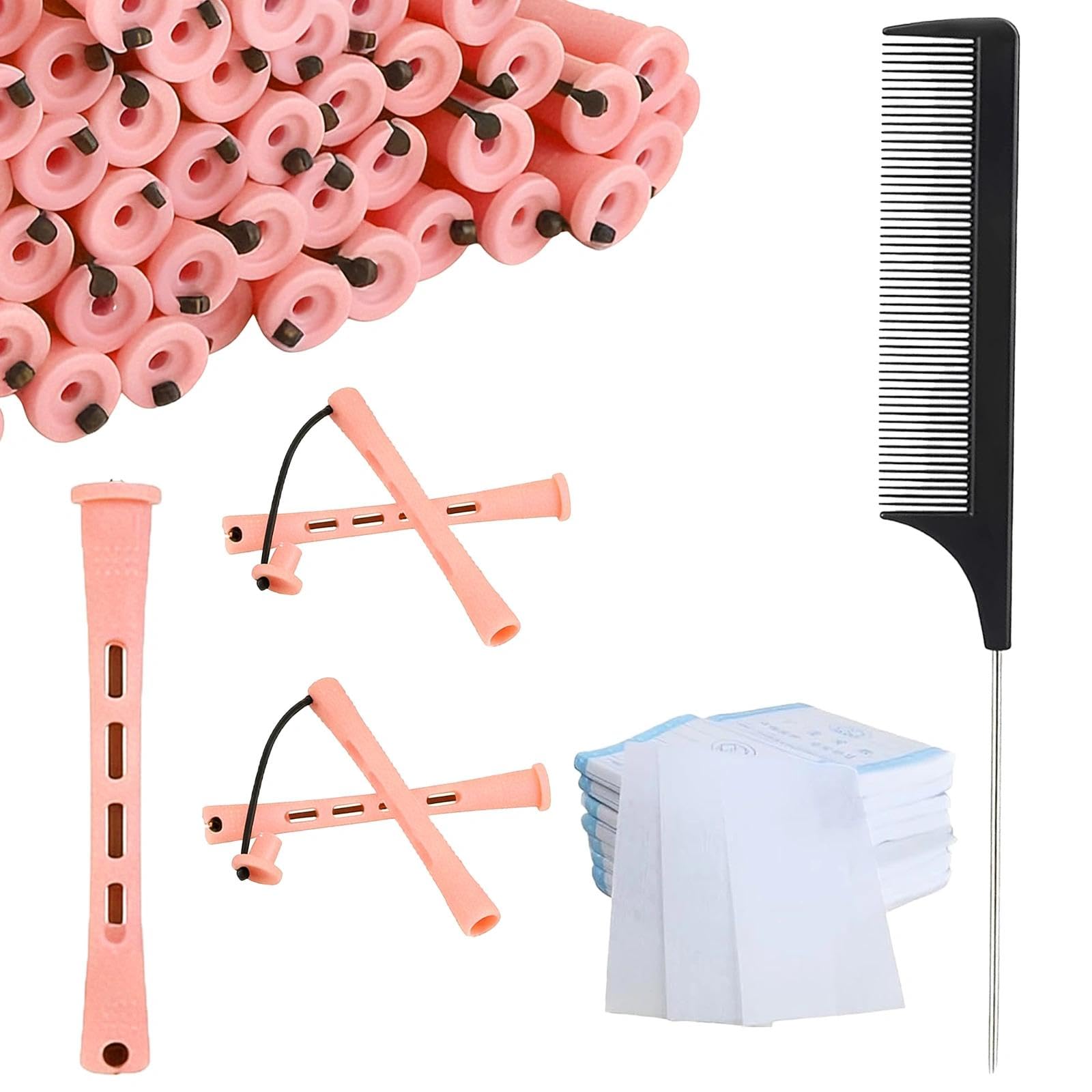 Kit Permanente Cheveux avec Bigoudis 0,51 Pouce, Set de Bigoudis pour Cheveux Courts et Longs, Kit de Bouclage avec Couvercles, Élastiques et Peigne, Outil de Coiffure pour Femmes, Utilisation Maison