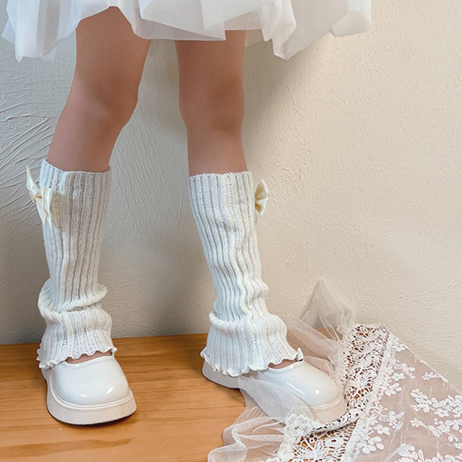 1 paio di scaldamuscoli con fiocco per bambini lavorati a maglia calzini alla moda allentati maniche per gambe alla moda per uso quotidiano bambini sciolti
