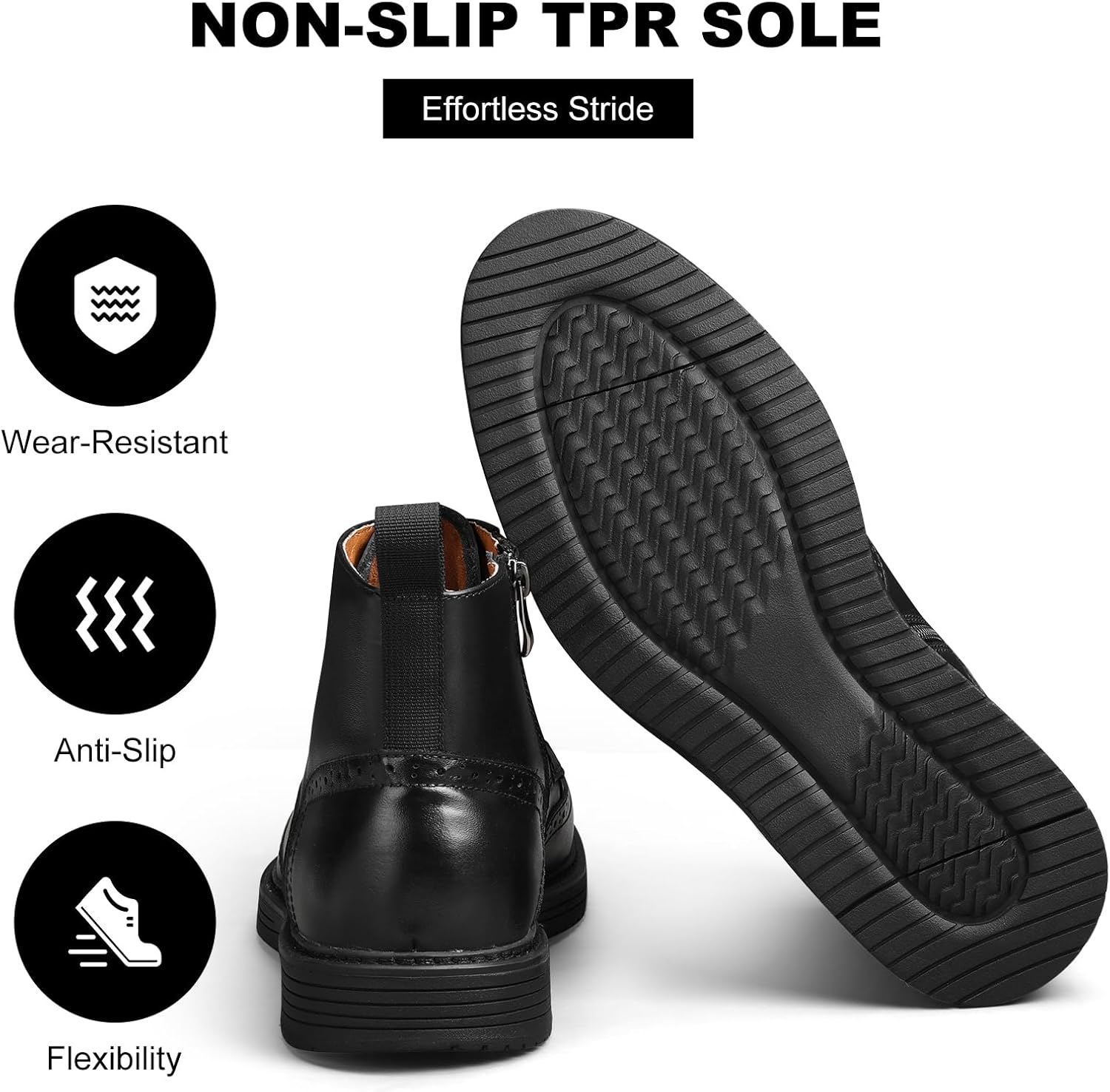 Mens Dress Boots, Genuine Leather Brogue Wingtip Mens Casual Oxford Boots with Side Zipper, Comfortable Formal Lace Up Chukka Ankle Boot for Men - Image 6