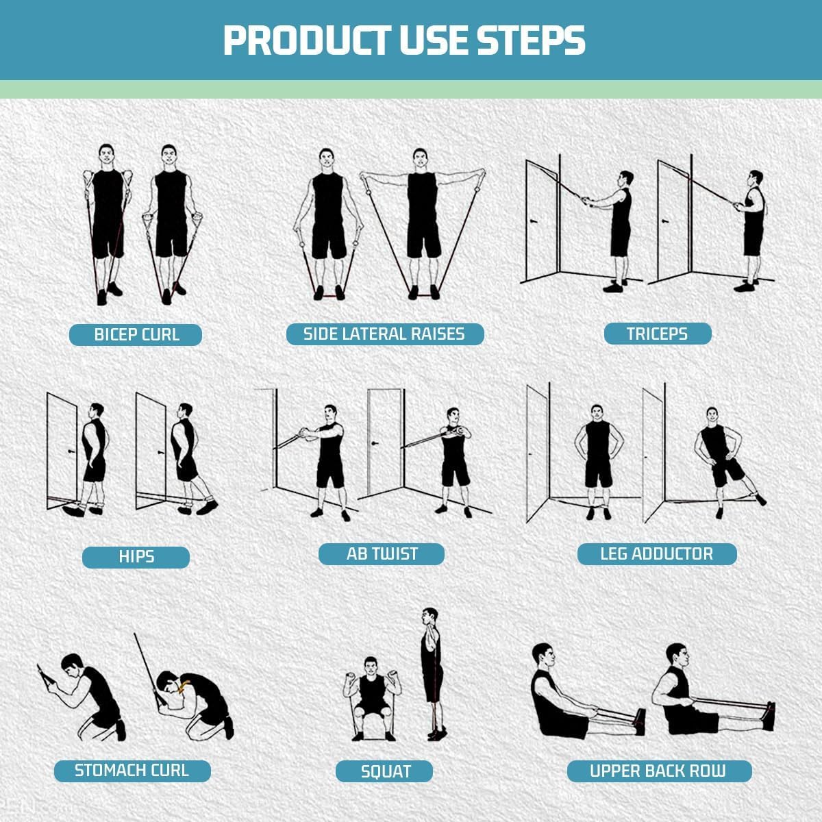 VEICK - Bandes de résistance d’entraînement, avec poignées, pour homme et femme, bandes d'exercice élastiques pour fitness, exercices à la maison, salle de sport